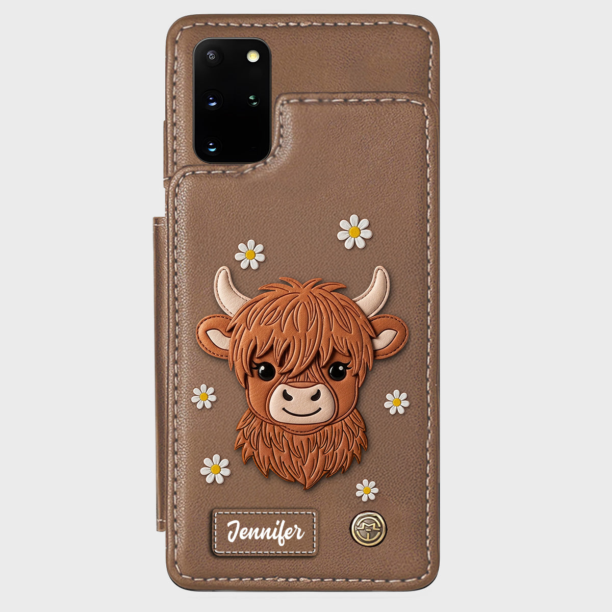 Adorable vache des Highlands - Étui portefeuille personnalisé pour téléphone avec une vache des Highlands