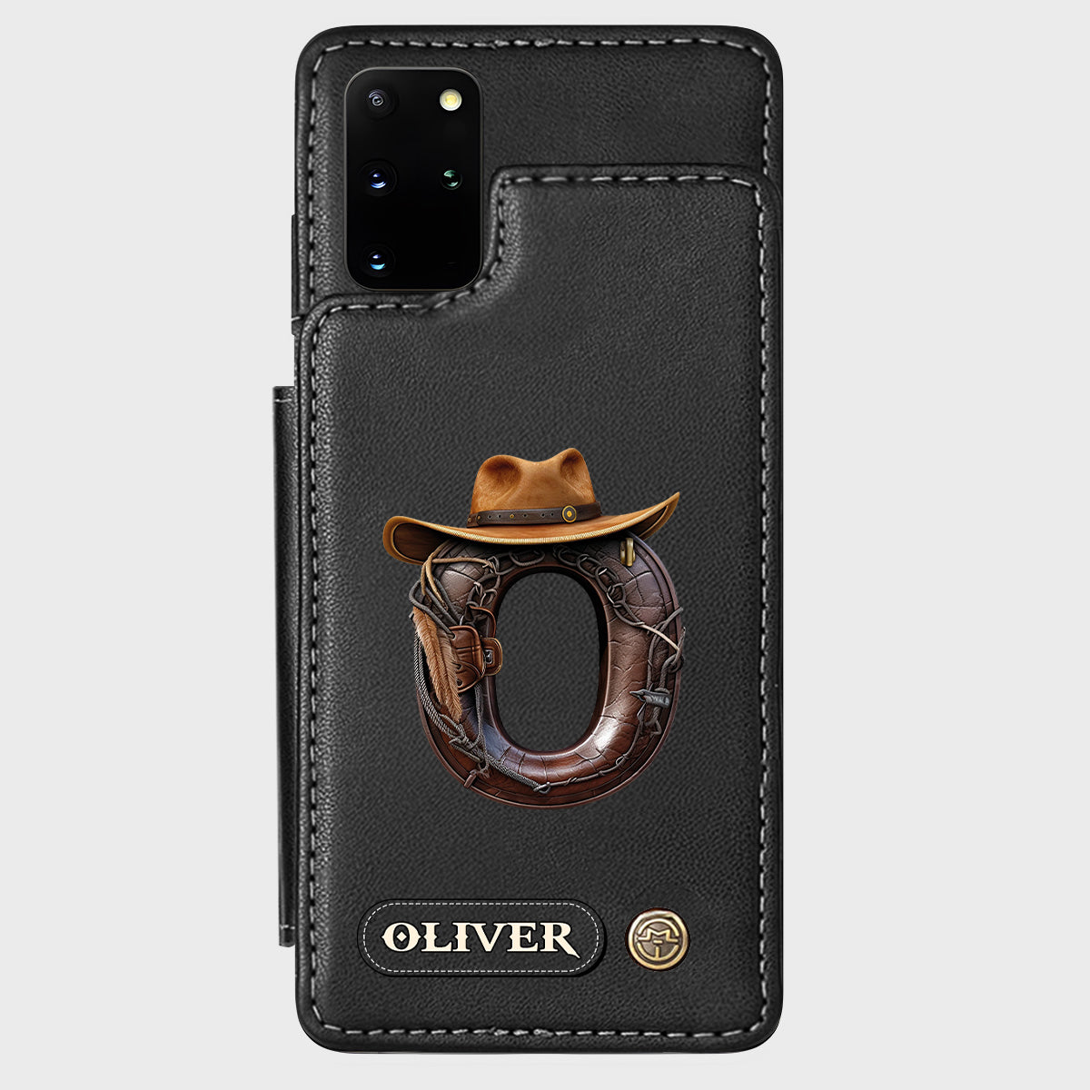 Étui portefeuille/téléphone personnalisé style western avec initiale du prénom - Cowboy/Cowgirl
