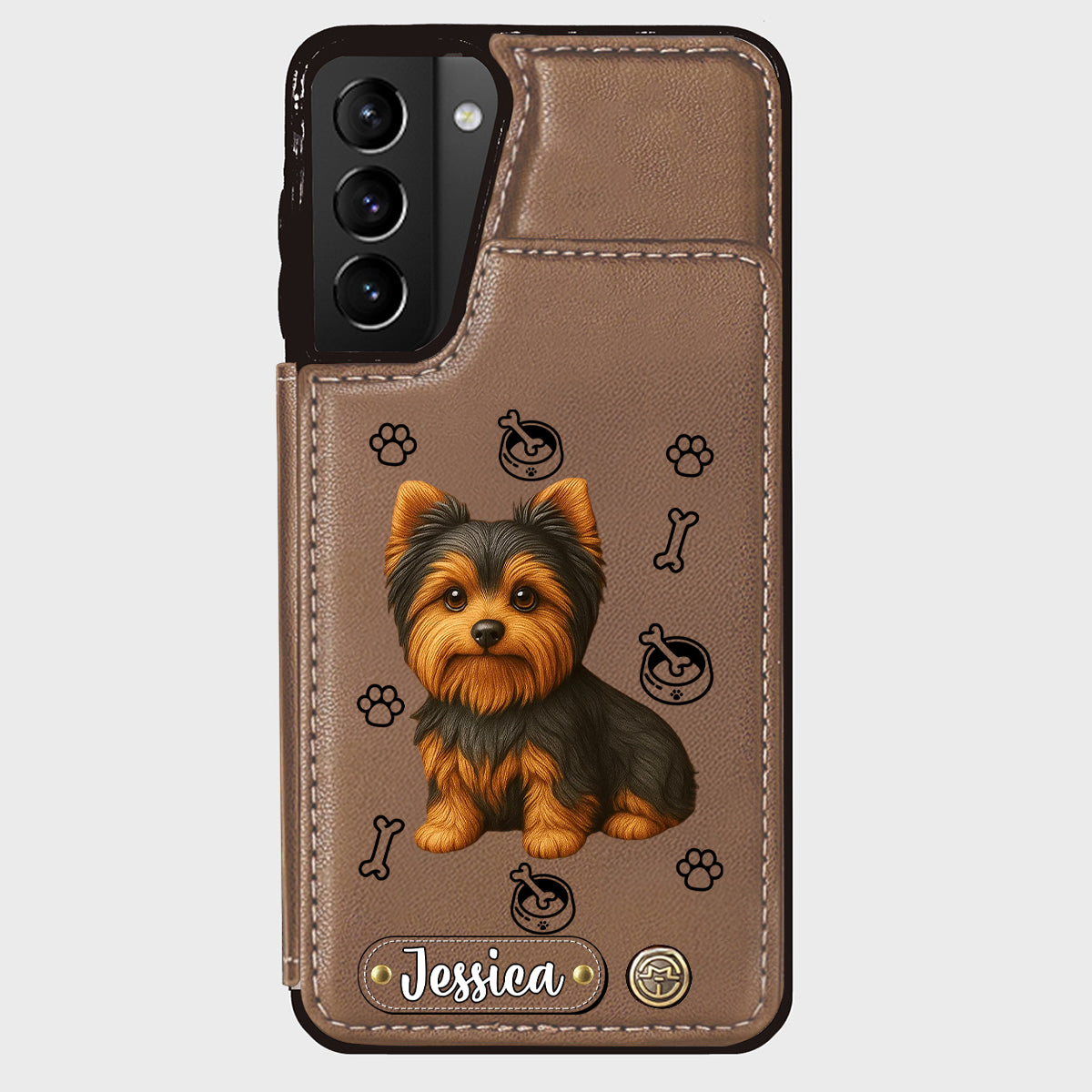 Étui portefeuille pour téléphone personnalisé Yorkshire Terrier « J’aime mon chien »