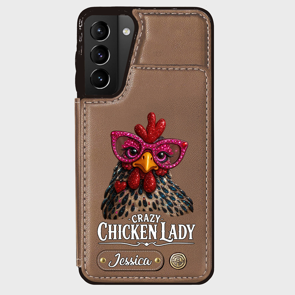 Crazy Chicken Lady - Étui portefeuille personnalisé pour téléphone avec poulet