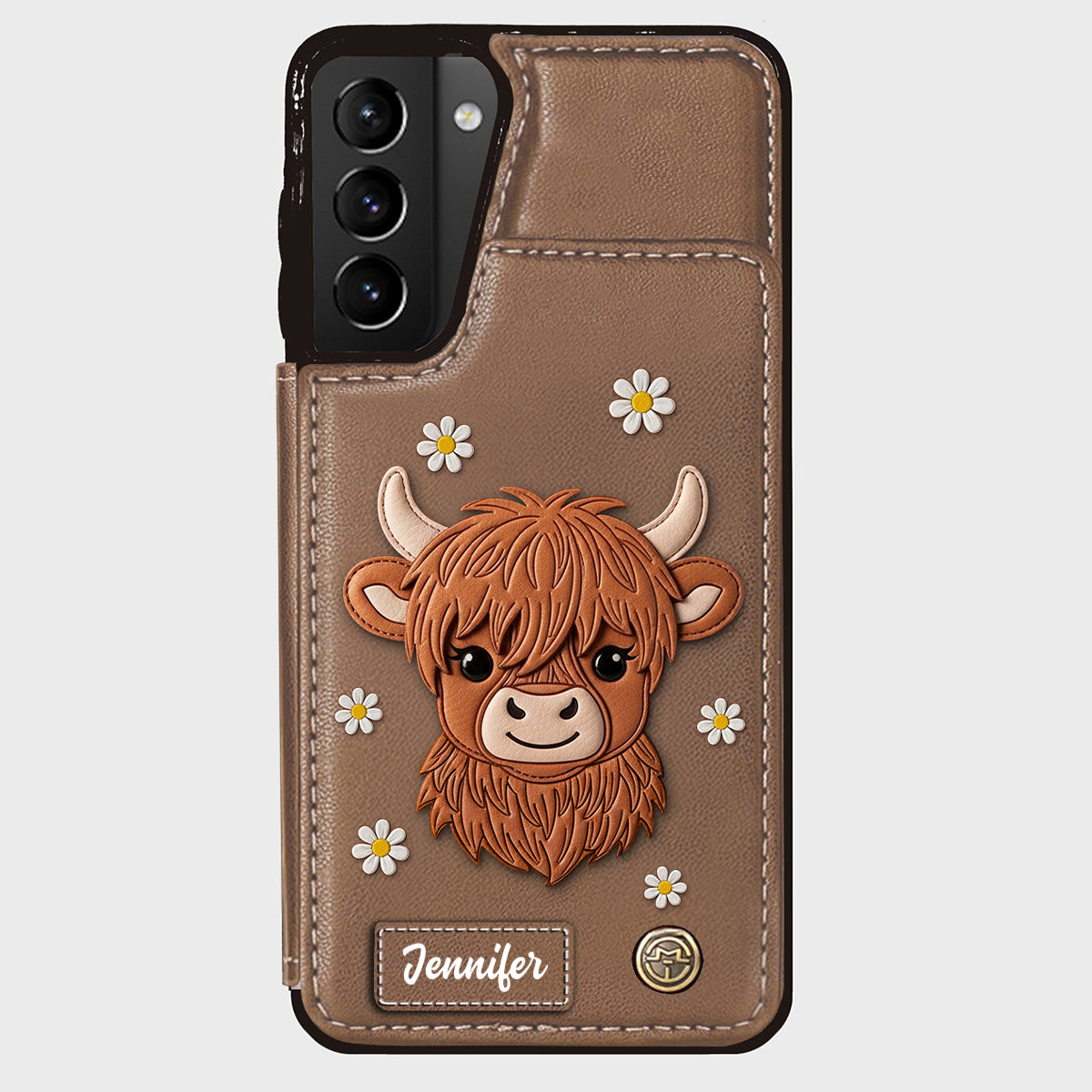 Adorable vache des Highlands - Étui portefeuille personnalisé pour téléphone avec une vache des Highlands