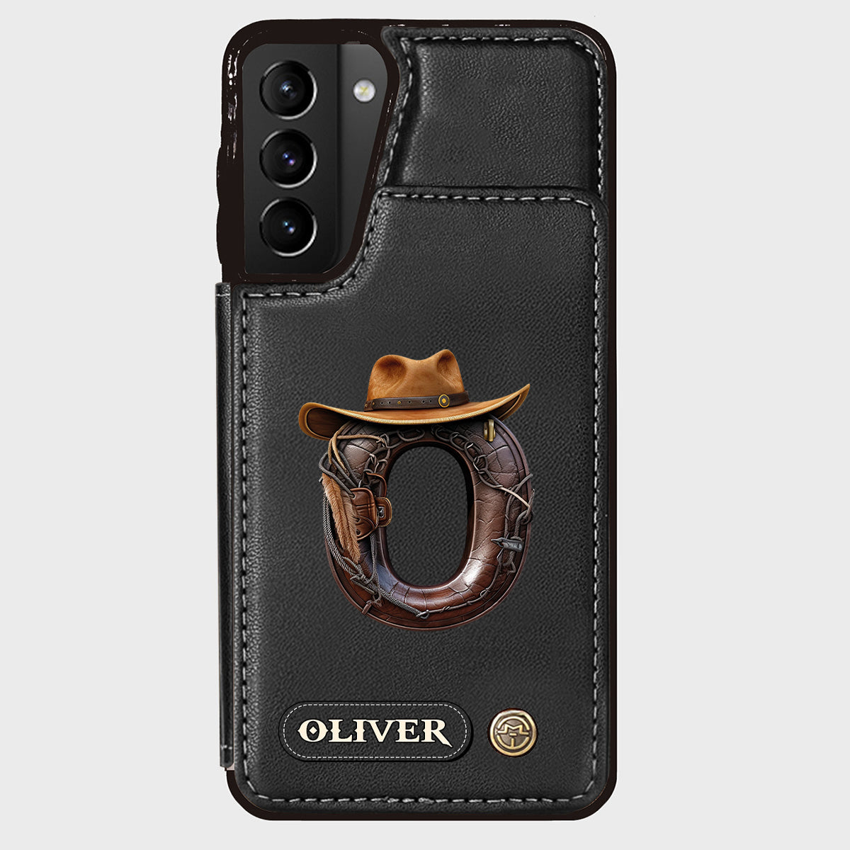 Étui portefeuille/téléphone personnalisé style western avec initiale du prénom - Cowboy/Cowgirl