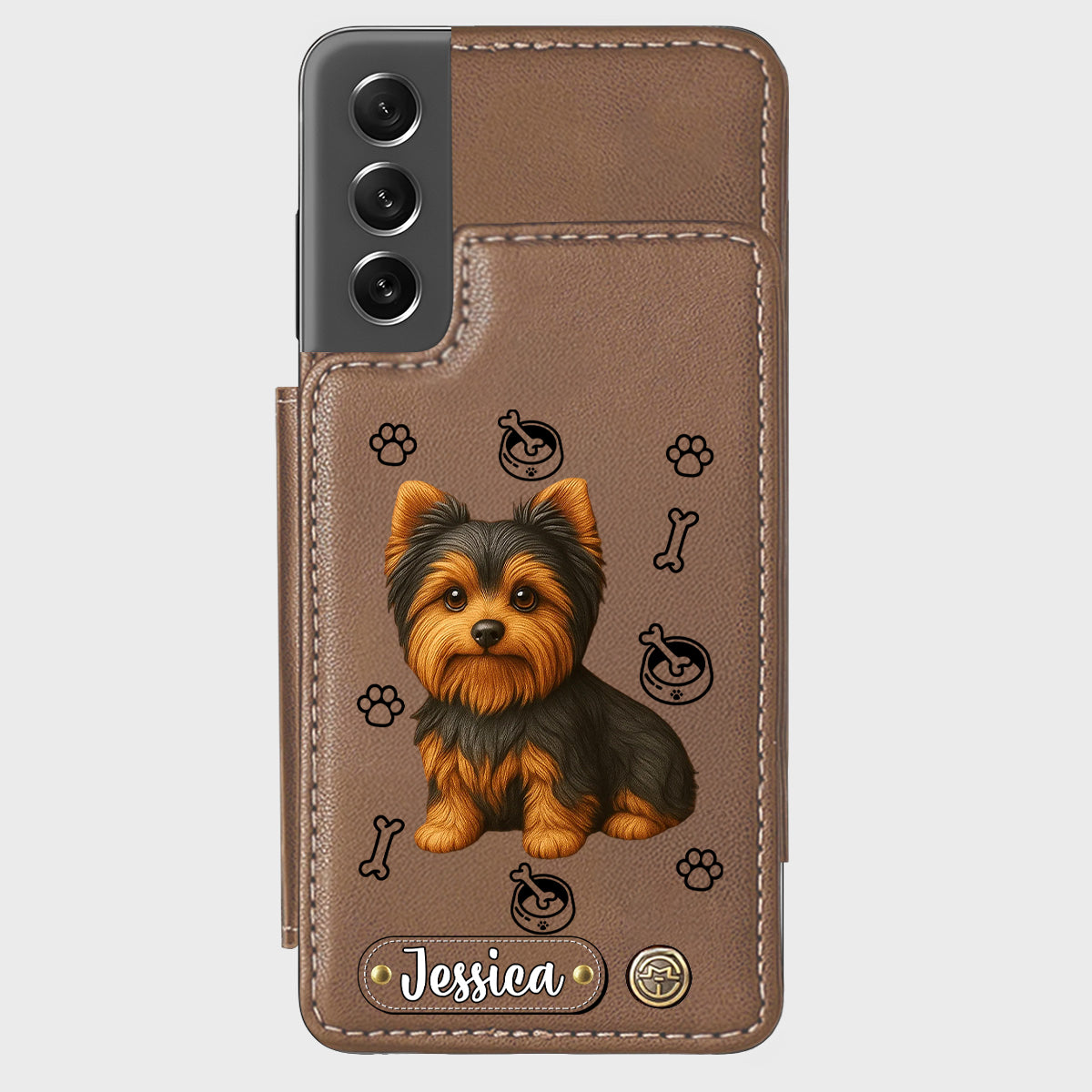 Étui portefeuille pour téléphone personnalisé Yorkshire Terrier « J’aime mon chien »