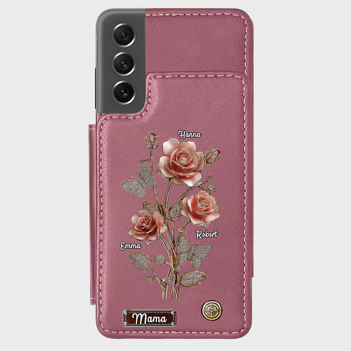 Étui portefeuille personnalisé pour téléphone portable « Mère et Roses »