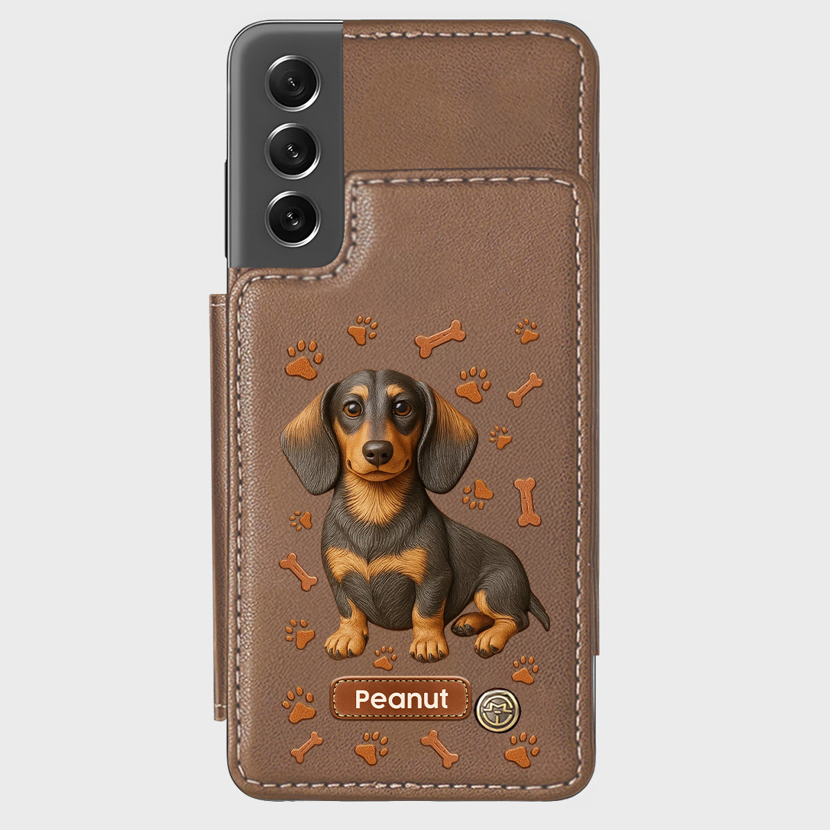 J'aime mon chien - Étui portefeuille personnalisé pour téléphone avec motif teckel
