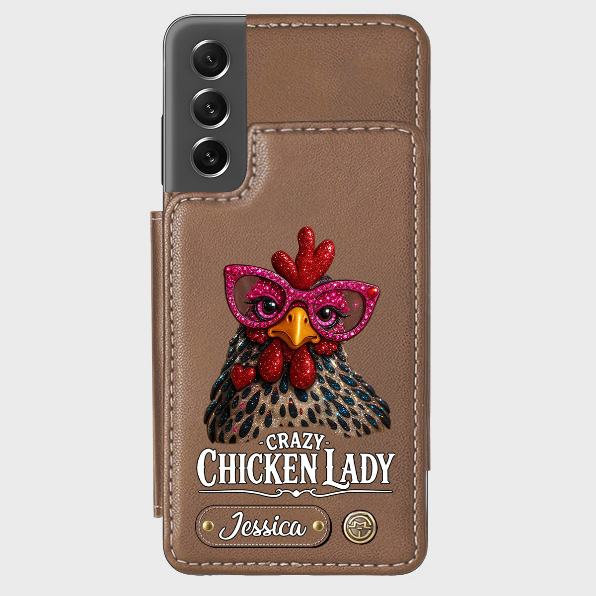 Crazy Chicken Lady - Étui portefeuille personnalisé pour téléphone avec poulet