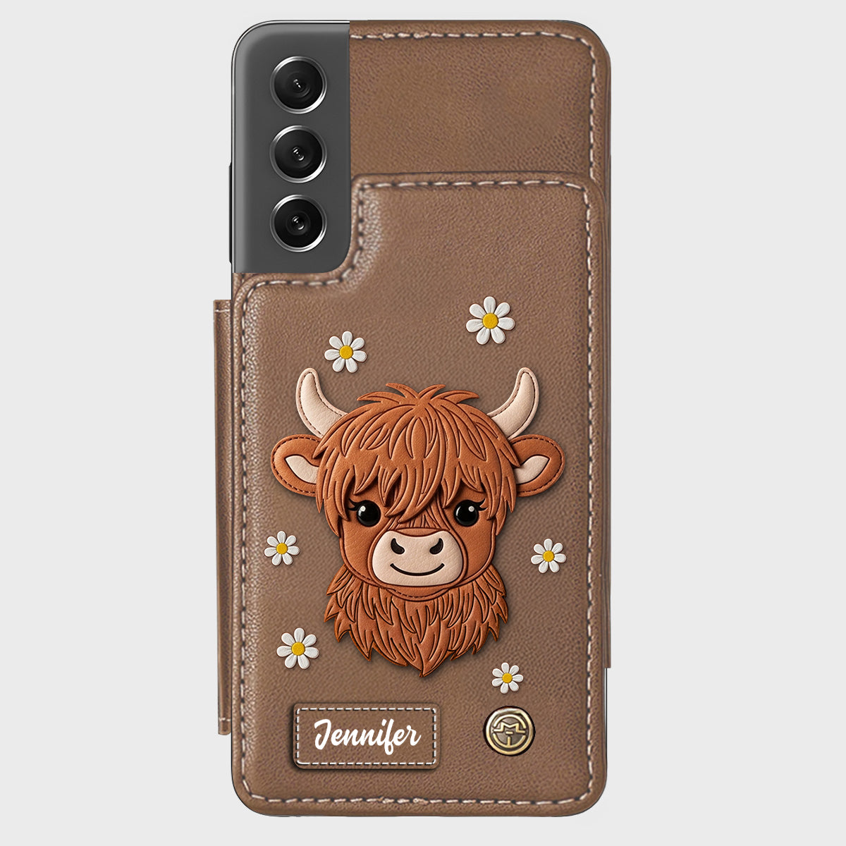 Adorable vache des Highlands - Étui portefeuille personnalisé pour téléphone avec une vache des Highlands