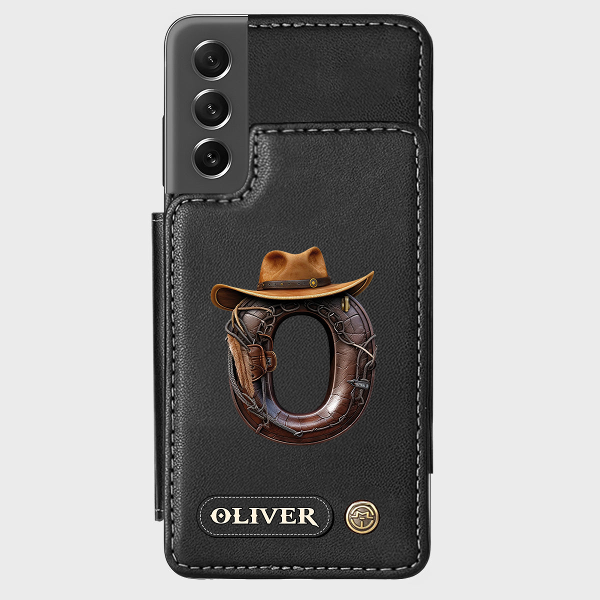 Étui portefeuille/téléphone personnalisé style western avec initiale du prénom - Cowboy/Cowgirl