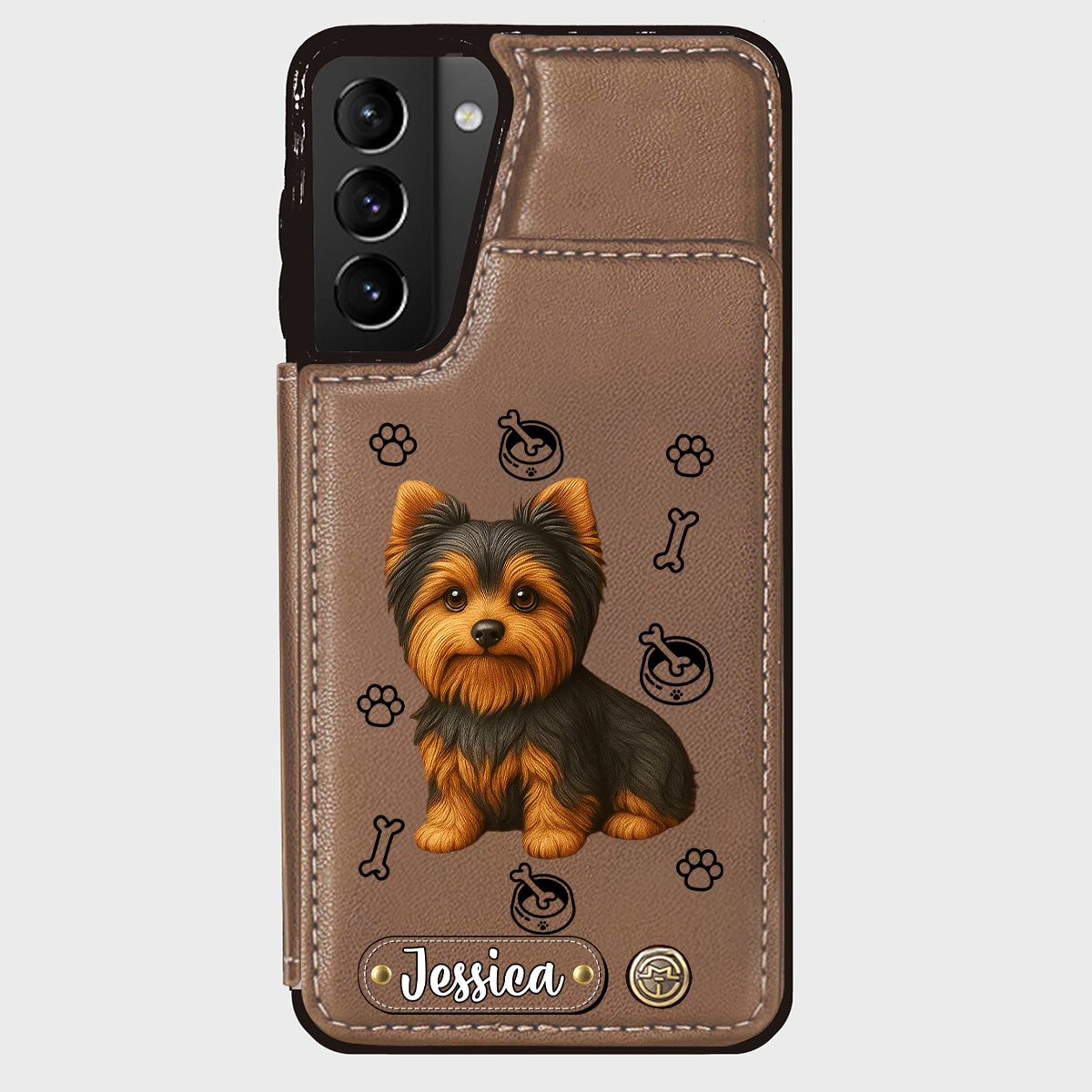 Étui portefeuille pour téléphone personnalisé Yorkshire Terrier « J’aime mon chien »