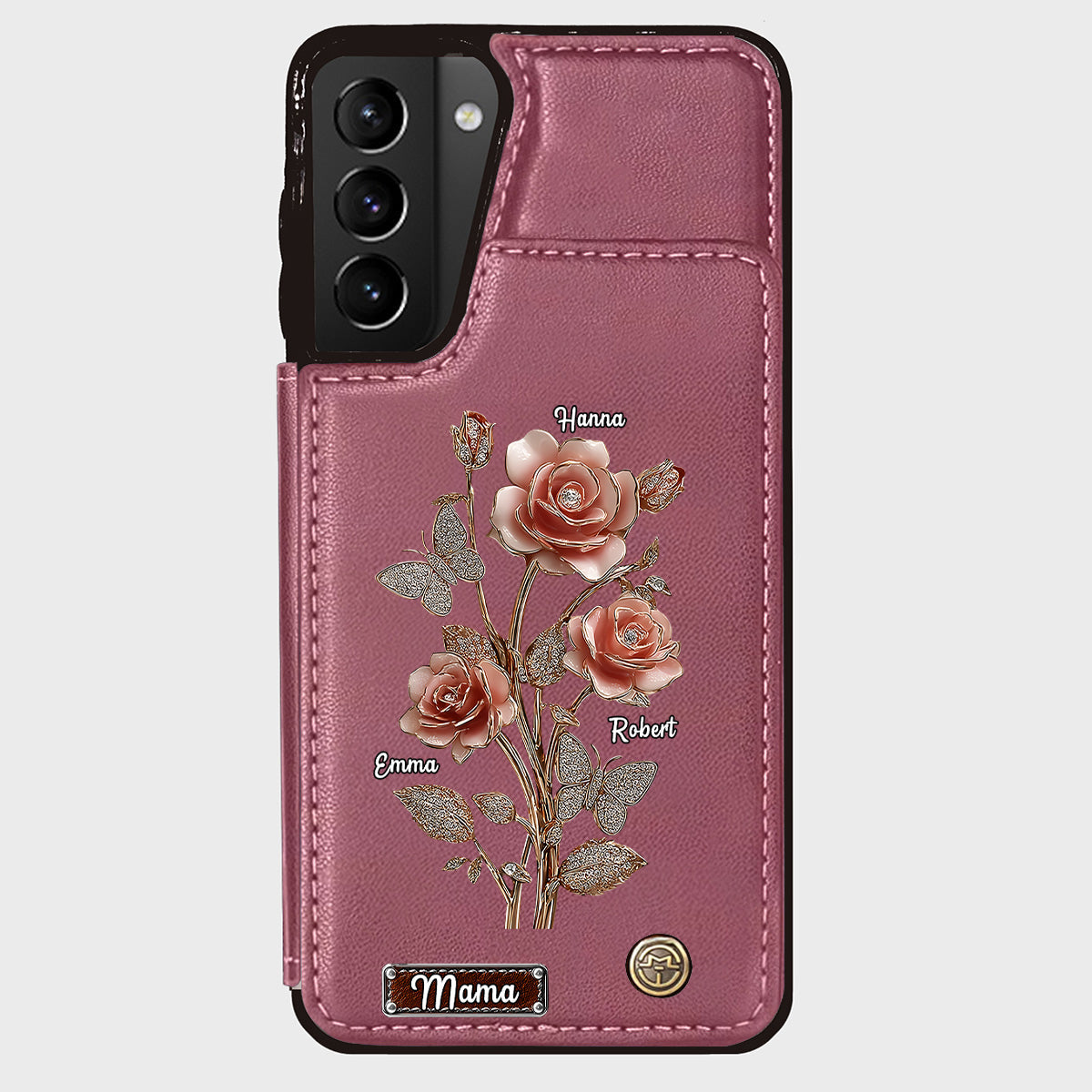 Étui portefeuille personnalisé pour téléphone portable « Mère et Roses »