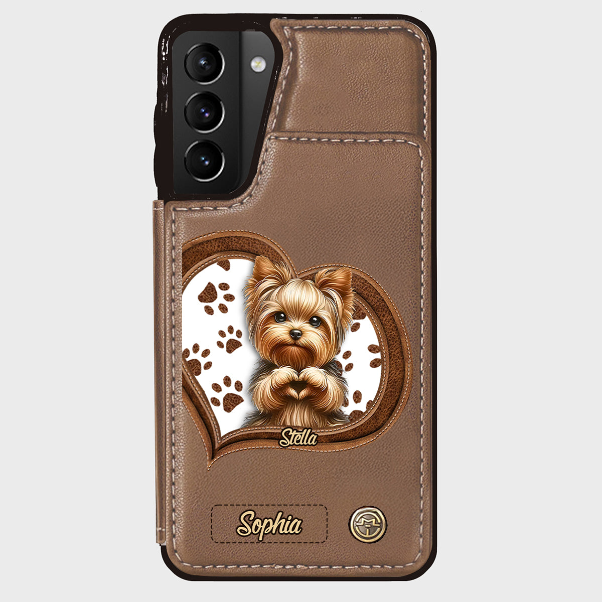 Étui portefeuille/téléphone personnalisé pour chien avec motif de cœur formé par un chiot ou un chaton