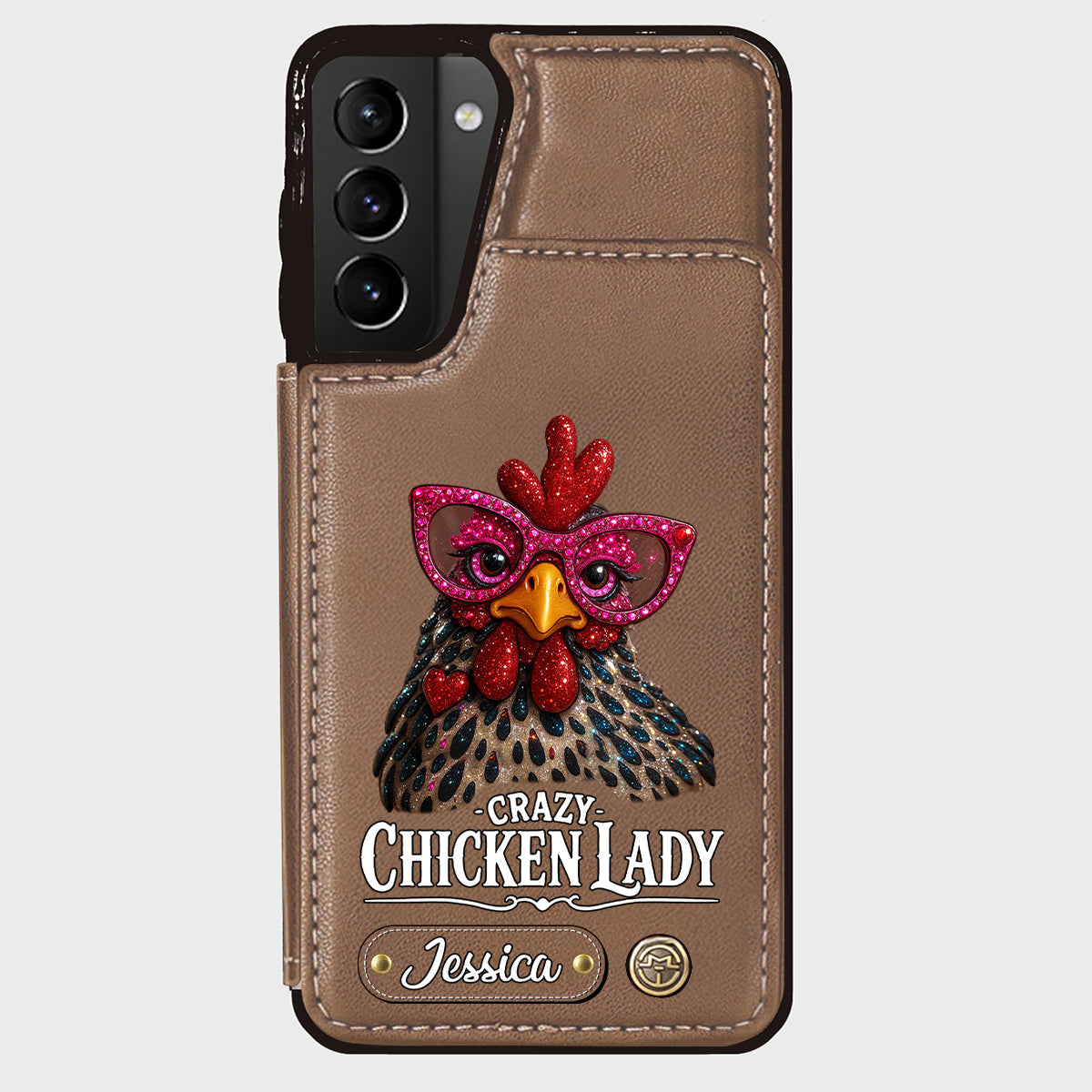 Crazy Chicken Lady - Étui portefeuille personnalisé pour téléphone avec poulet