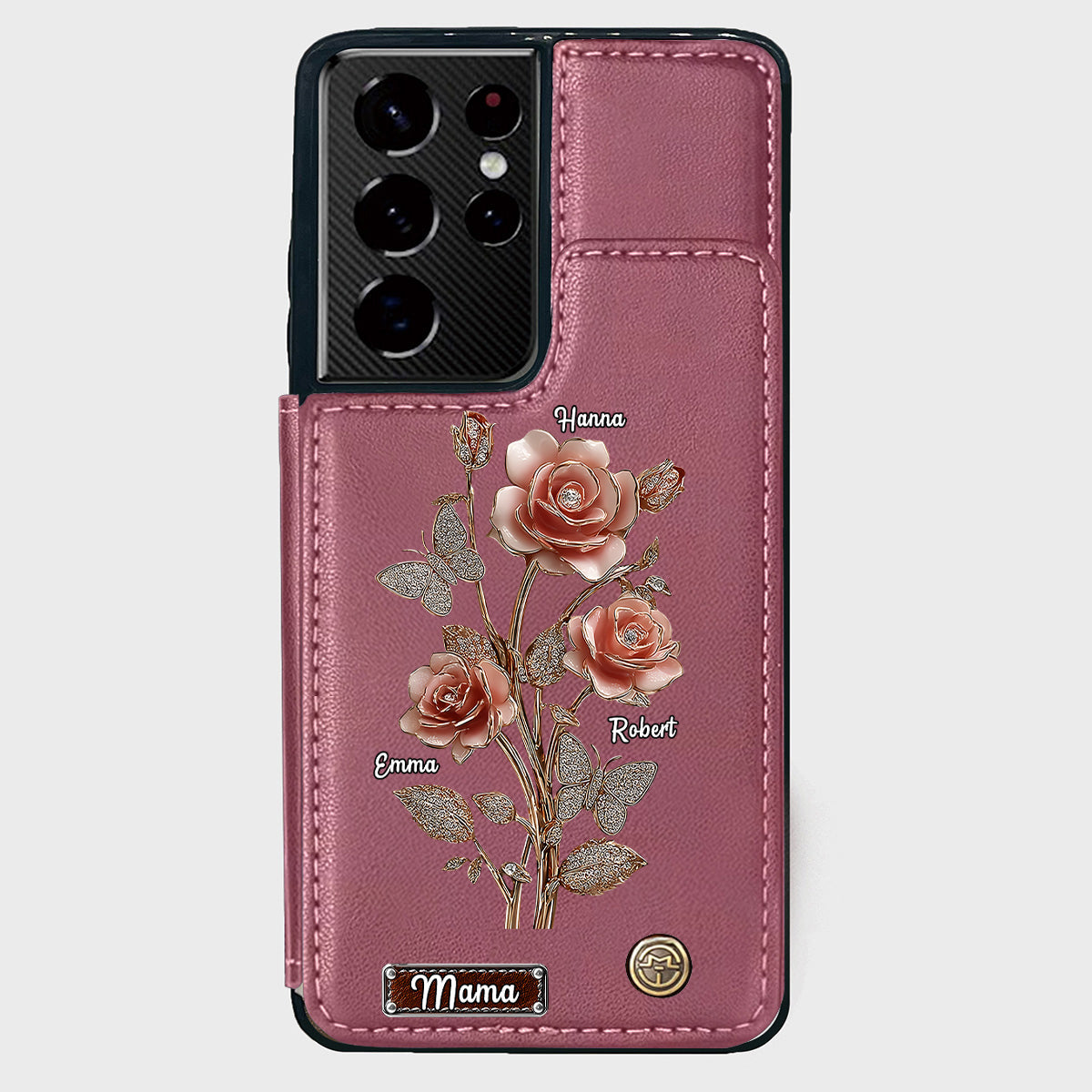 Étui portefeuille personnalisé pour téléphone portable « Mère et Roses »