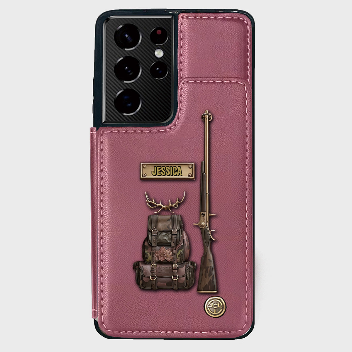 Cadeau de luxe pour chasseur - Étui portefeuille personnalisé pour téléphone sur le thème de la chasse