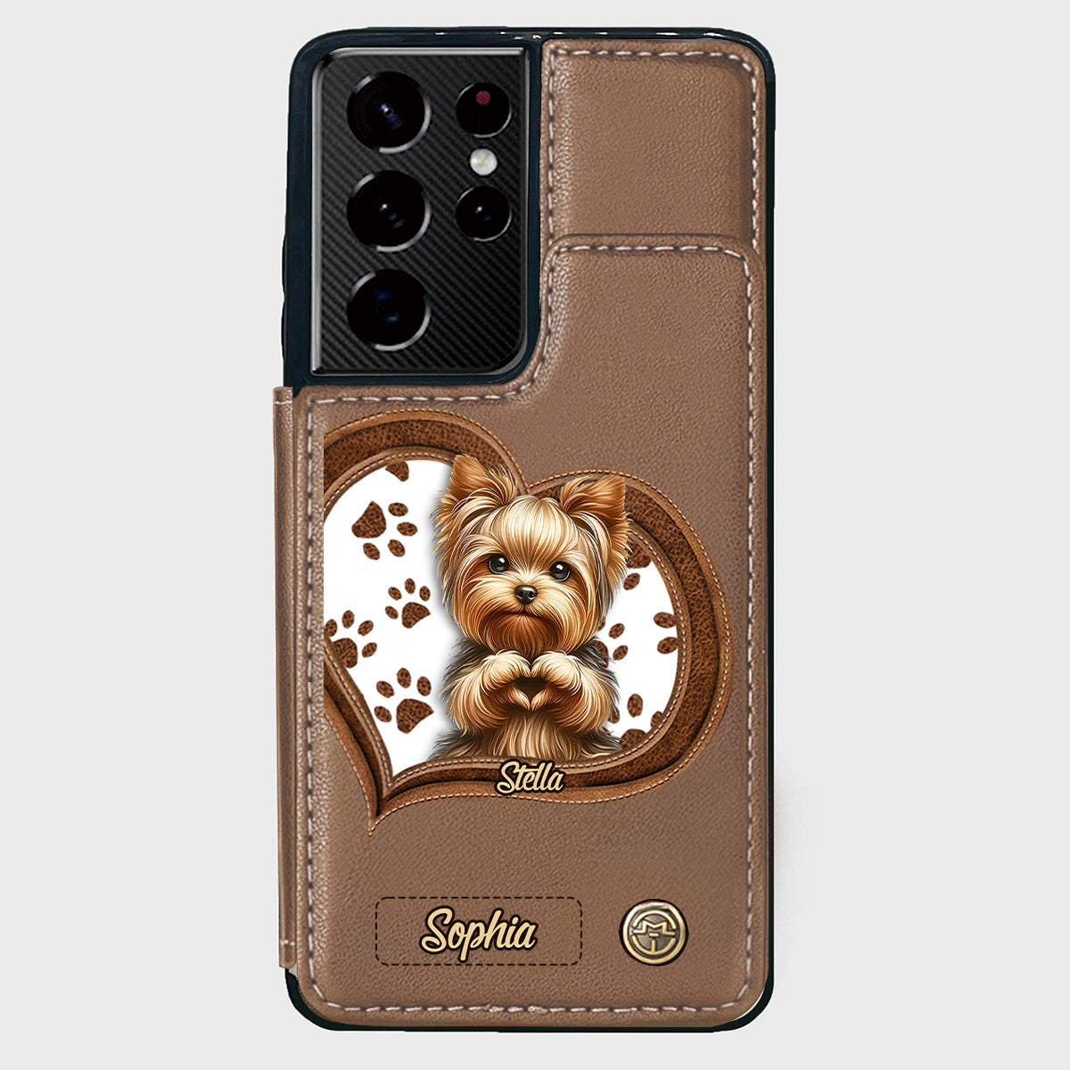 Étui portefeuille/téléphone personnalisé pour chien avec motif de cœur formé par un chiot ou un chaton