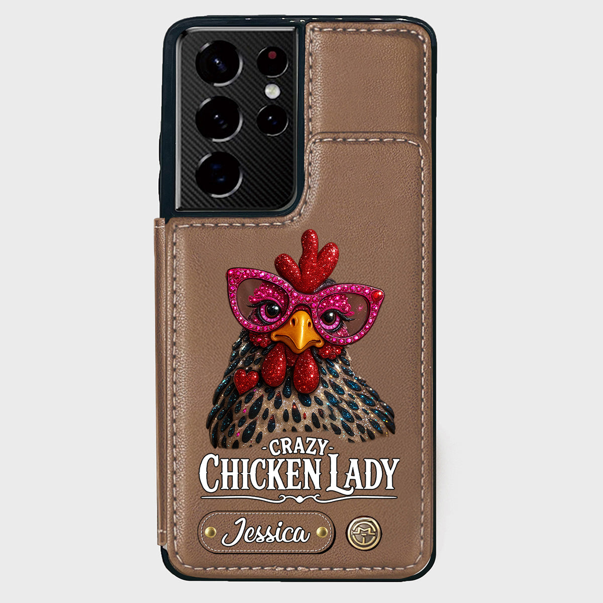 Crazy Chicken Lady - Étui portefeuille personnalisé pour téléphone avec poulet
