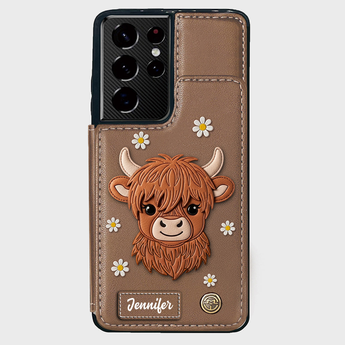 Adorable vache des Highlands - Étui portefeuille personnalisé pour téléphone avec une vache des Highlands