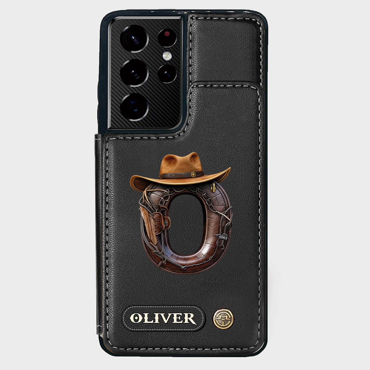 Étui portefeuille/téléphone personnalisé style western avec initiale du prénom - Cowboy/Cowgirl