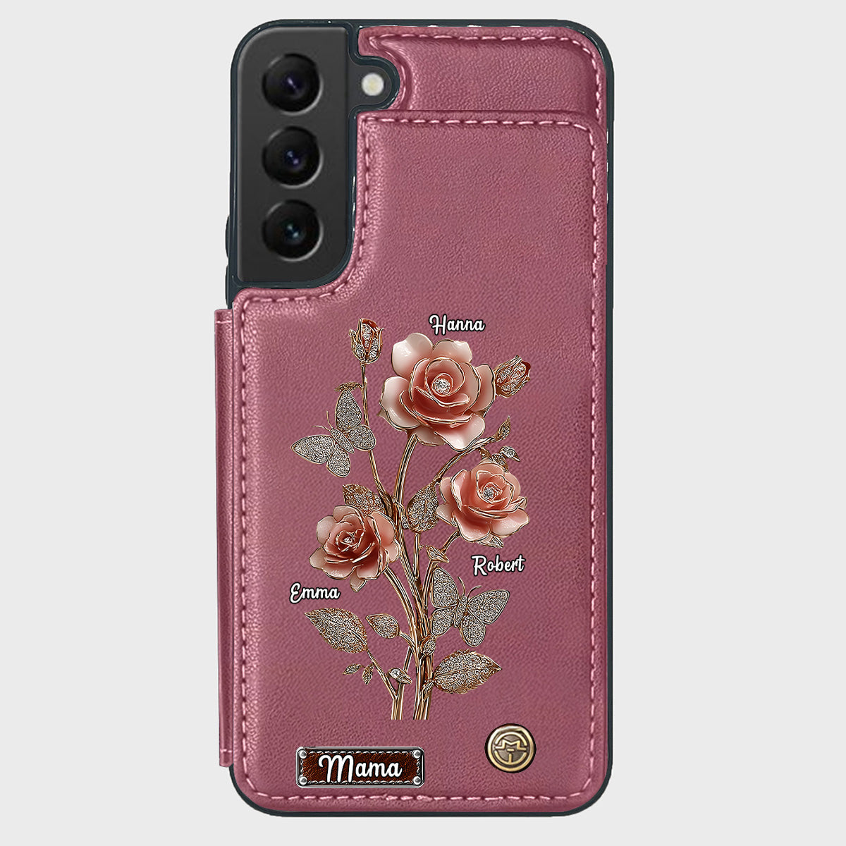 Étui portefeuille personnalisé pour téléphone portable « Mère et Roses »