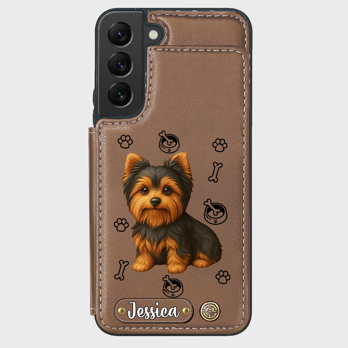 Étui portefeuille pour téléphone personnalisé Yorkshire Terrier « J’aime mon chien »