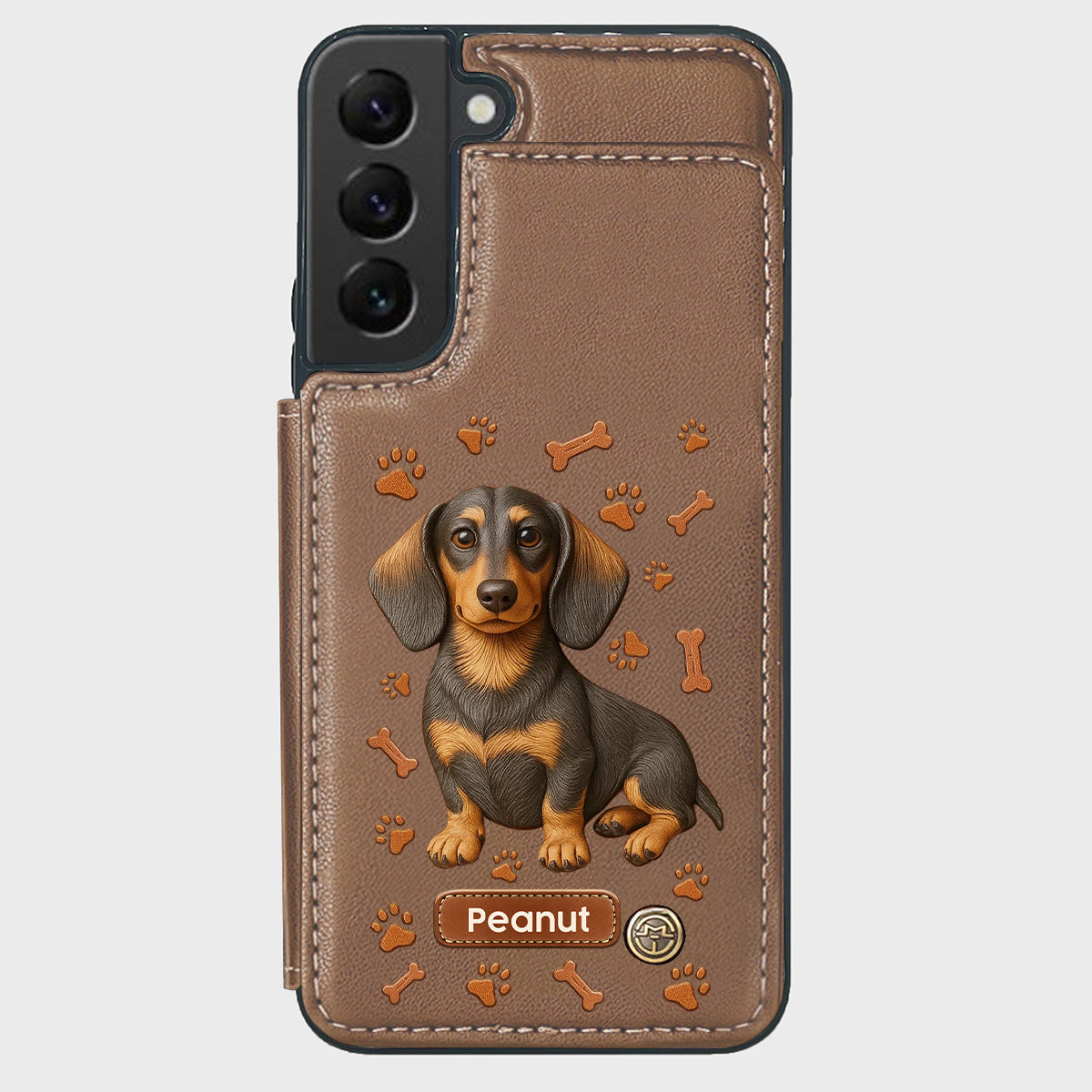 J'aime mon chien - Étui portefeuille personnalisé pour téléphone avec motif teckel