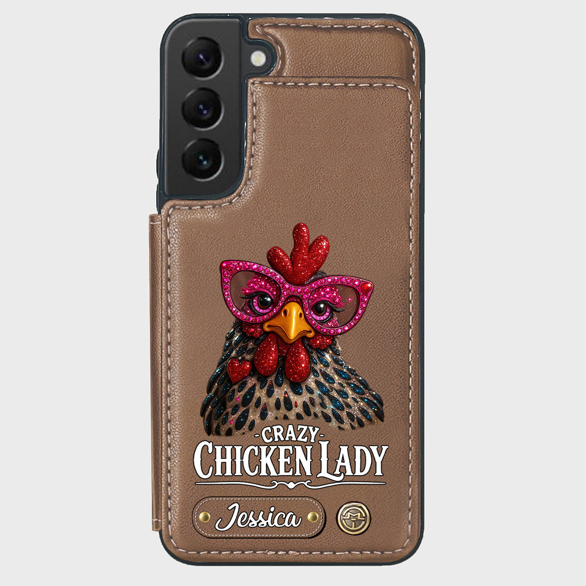 Crazy Chicken Lady - Étui portefeuille personnalisé pour téléphone avec poulet