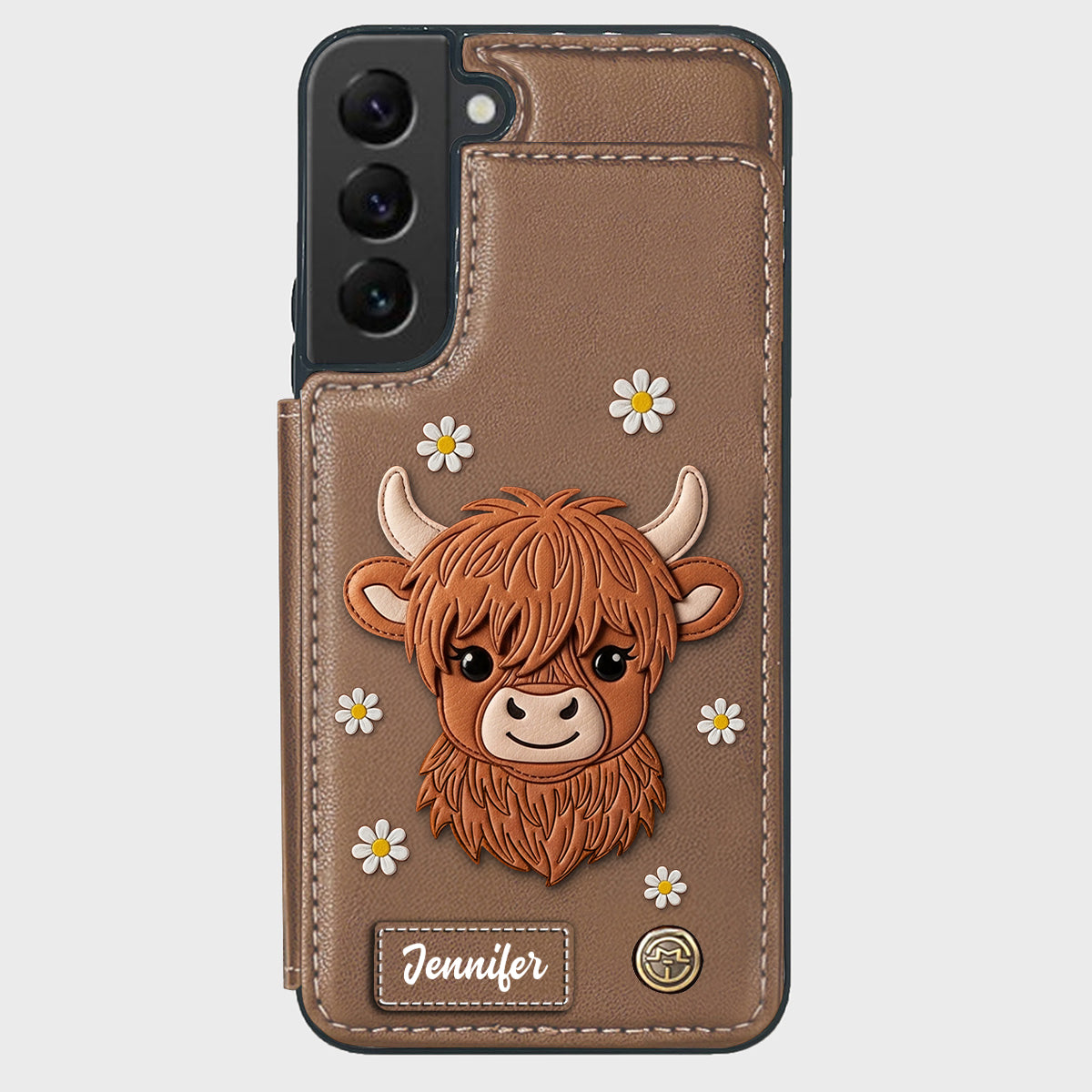 Adorable vache des Highlands - Étui portefeuille personnalisé pour téléphone avec une vache des Highlands