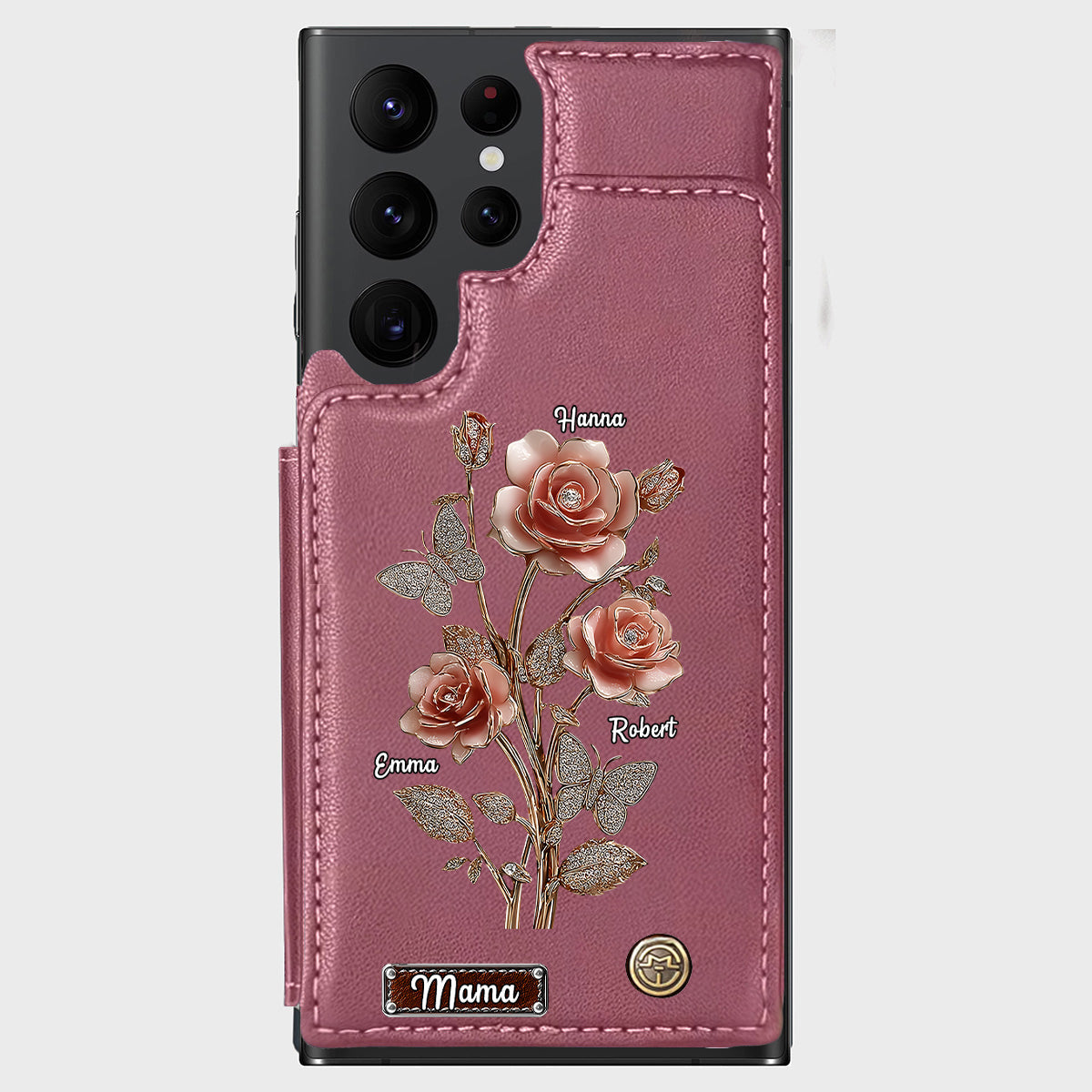 Étui portefeuille personnalisé pour téléphone portable « Mère et Roses »