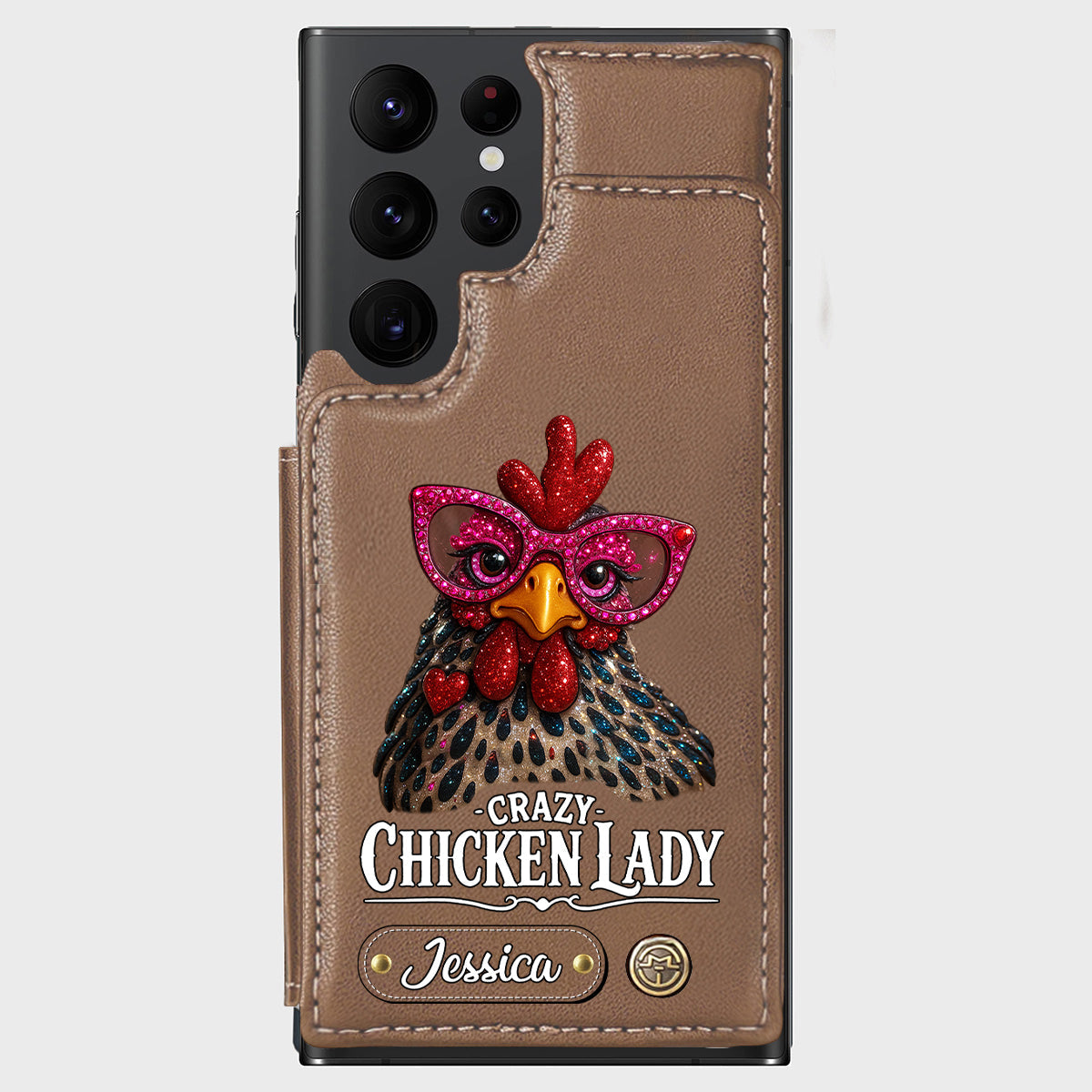 Crazy Chicken Lady - Étui portefeuille personnalisé pour téléphone avec poulet