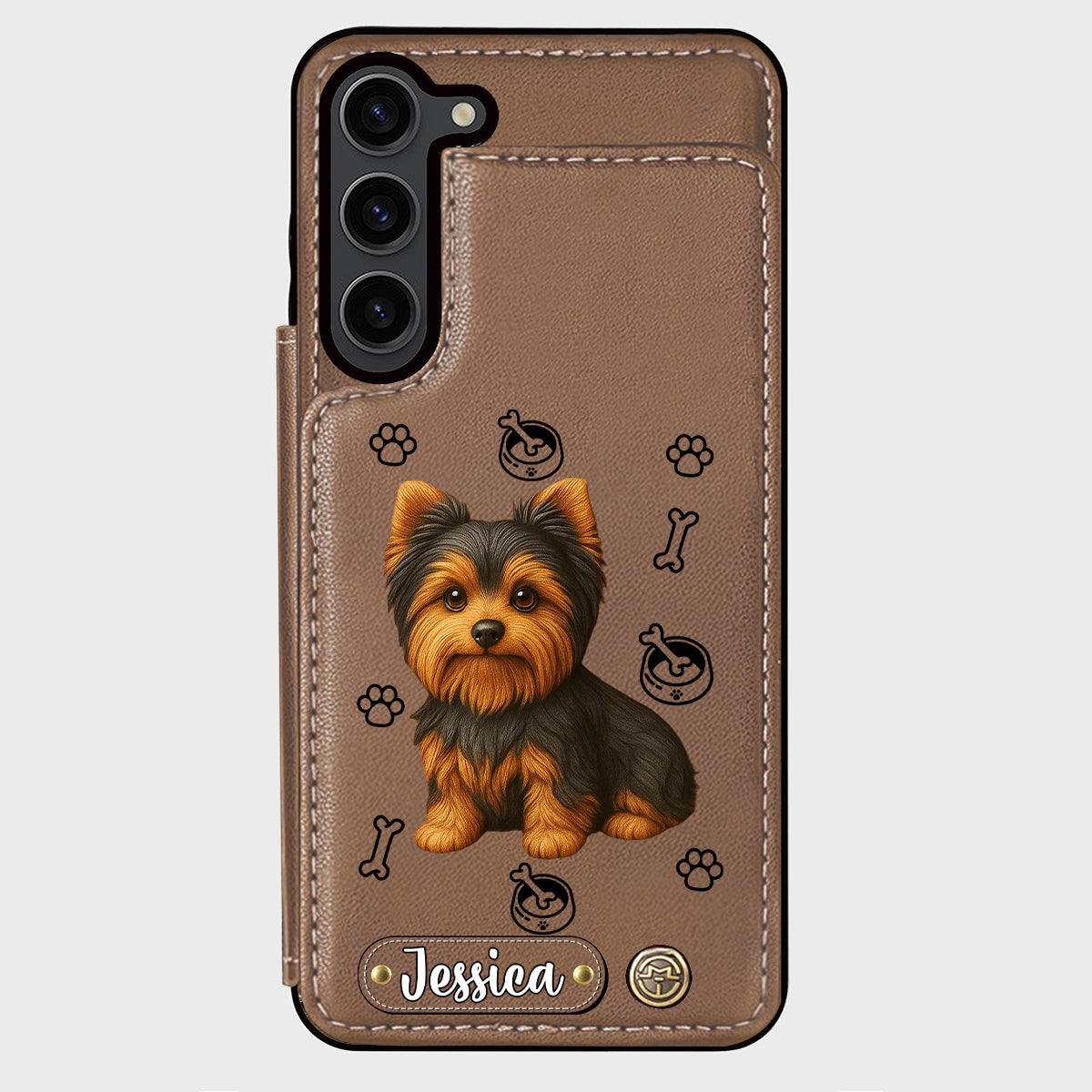 Étui portefeuille pour téléphone personnalisé Yorkshire Terrier « J’aime mon chien »