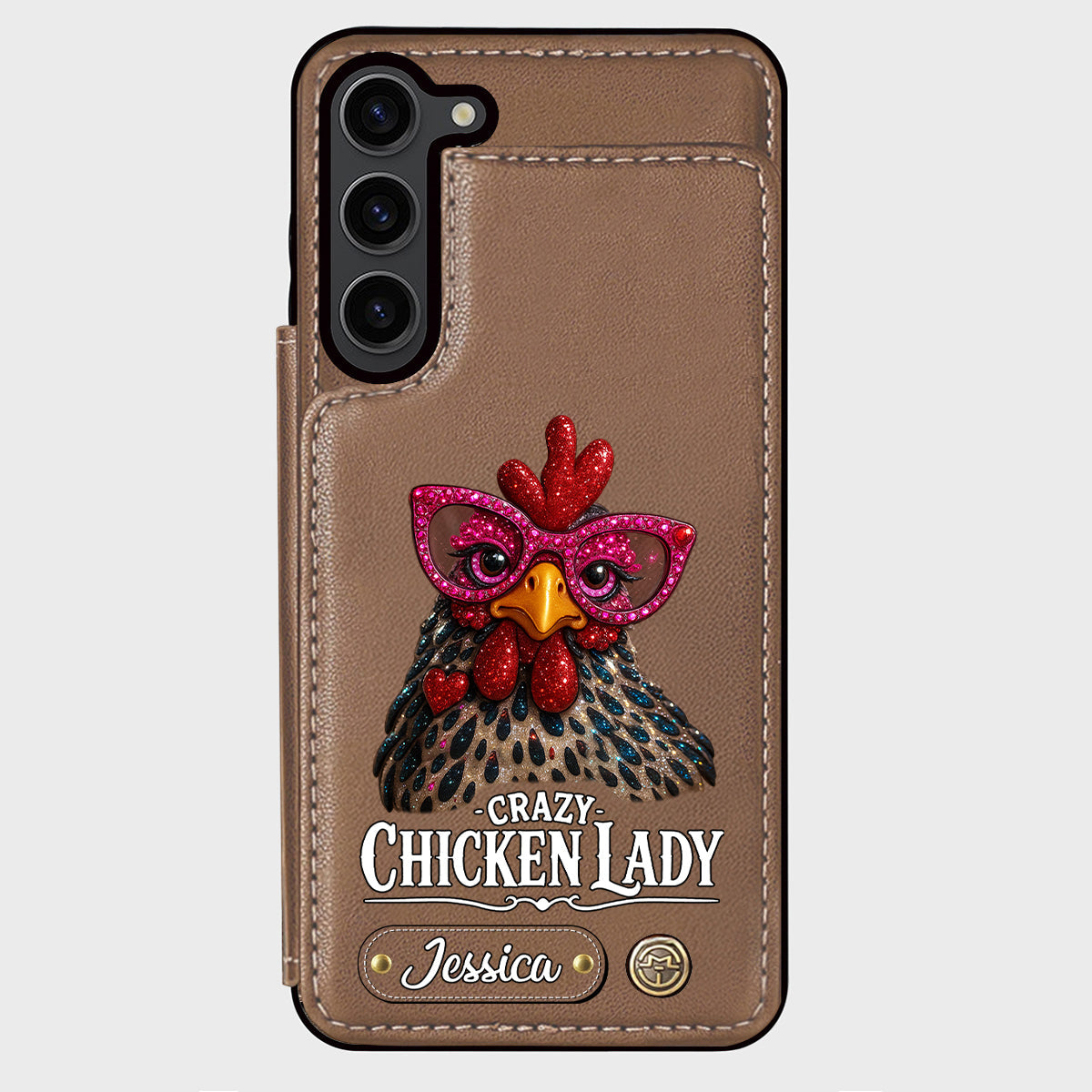 Crazy Chicken Lady - Étui portefeuille personnalisé pour téléphone avec poulet