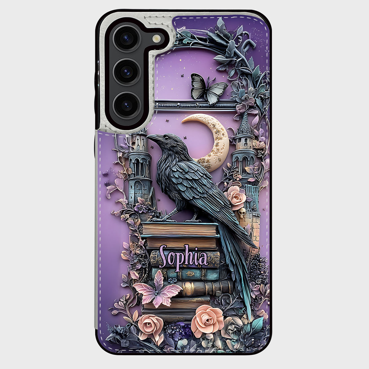 Étui portefeuille pliable personnalisé Dark Academia Book Reader - Étui de téléphone avec livre intégré