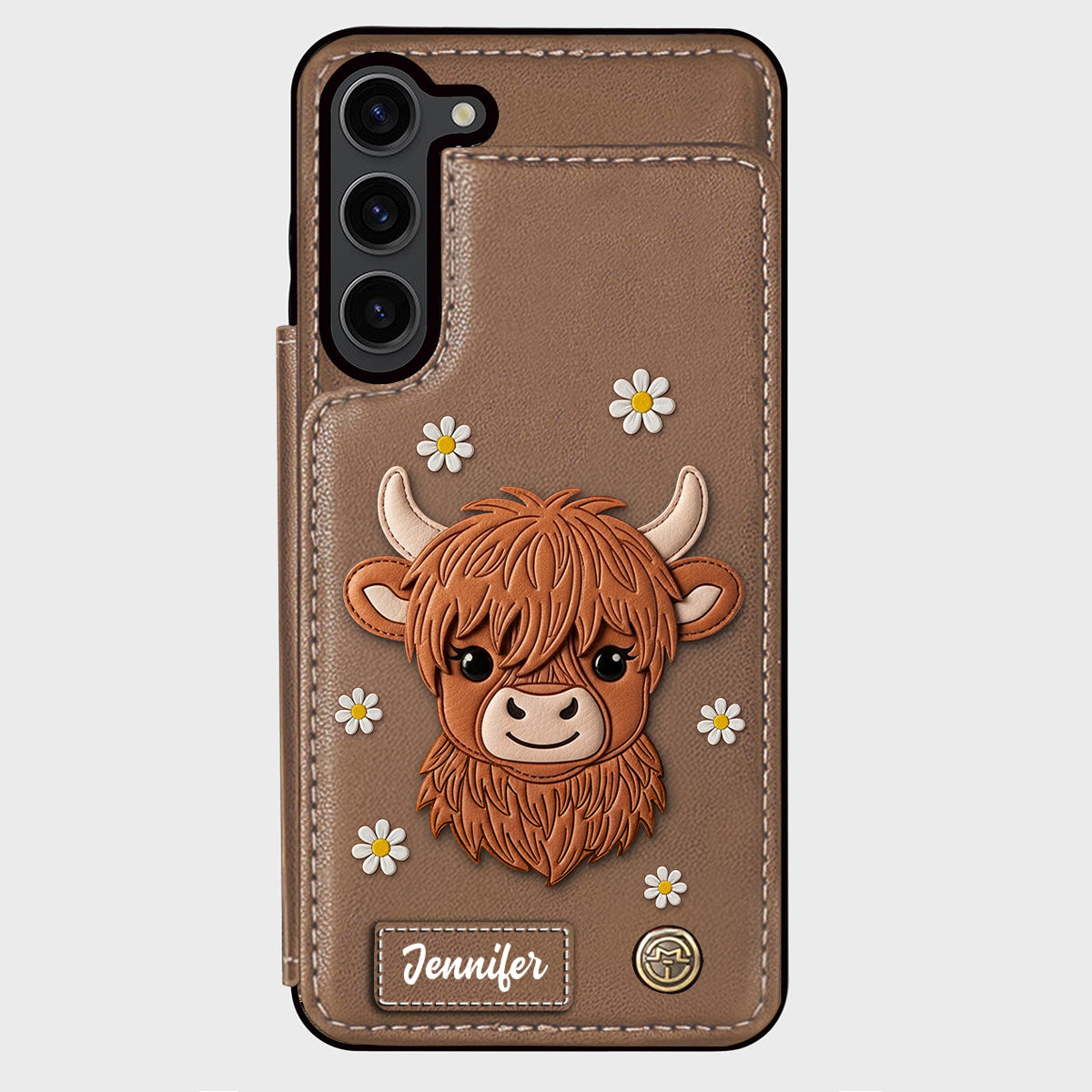 Adorable vache des Highlands - Étui portefeuille personnalisé pour téléphone avec une vache des Highlands