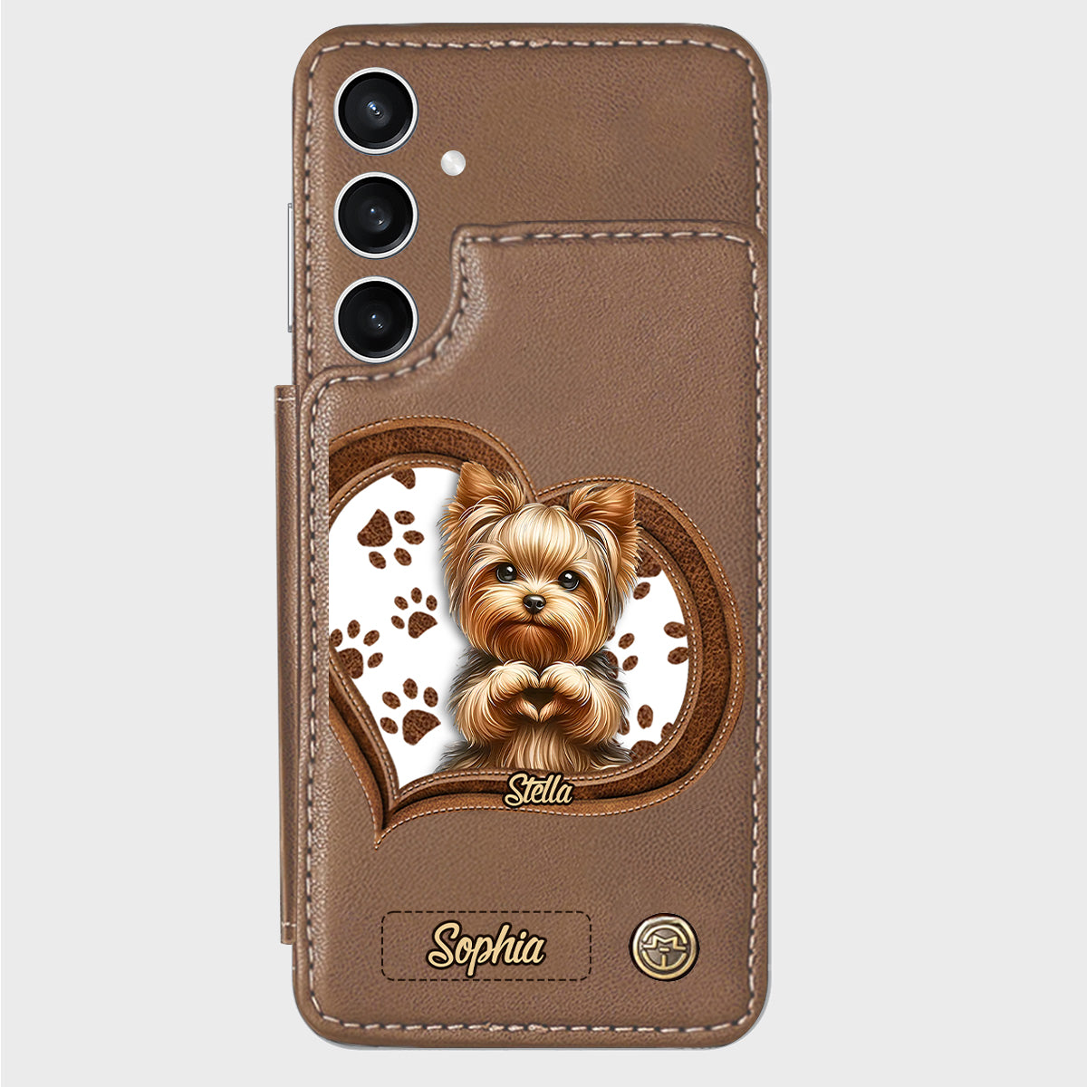 Étui portefeuille/téléphone personnalisé pour chien avec motif de cœur formé par un chiot ou un chaton