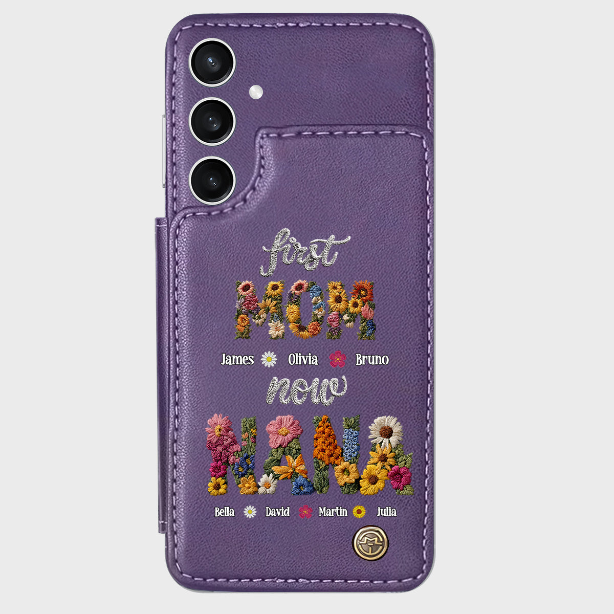 Première maman, maintenant grand-mère - Étui portefeuille personnalisé pour téléphone « Grand-mère »