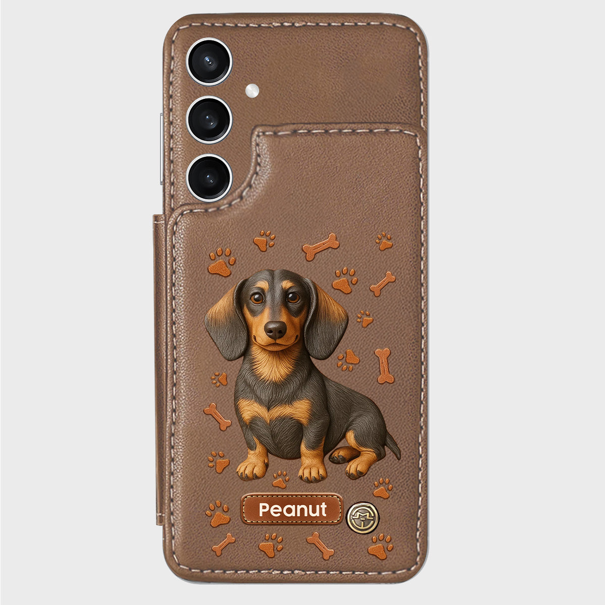 J'aime mon chien - Étui portefeuille personnalisé pour téléphone avec motif teckel