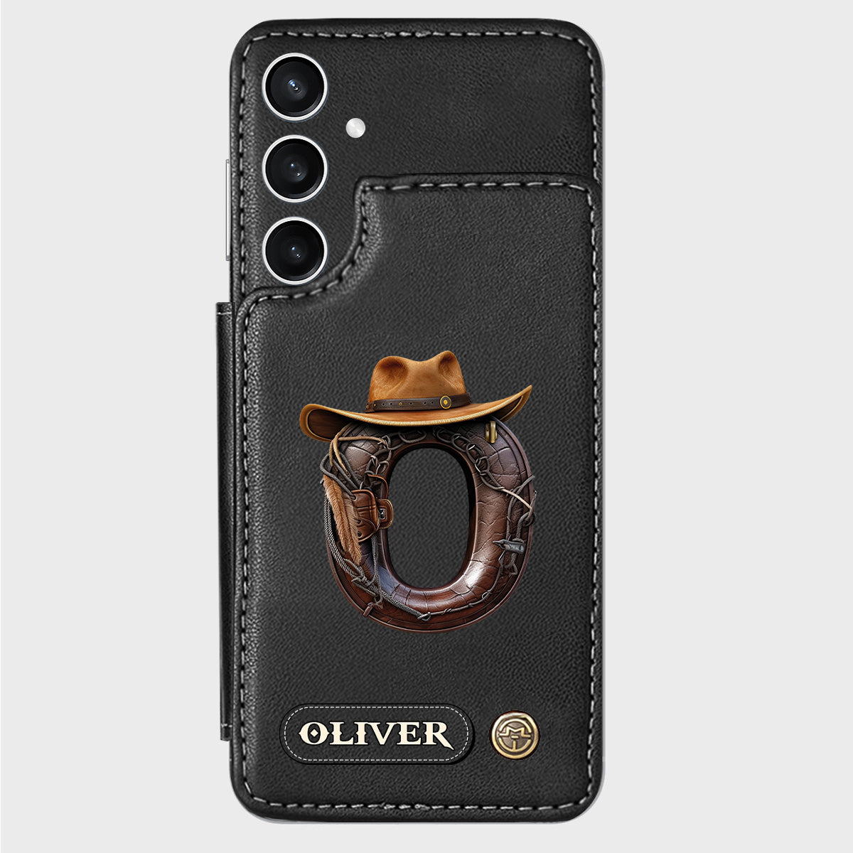 Étui portefeuille/téléphone personnalisé style western avec initiale du prénom - Cowboy/Cowgirl