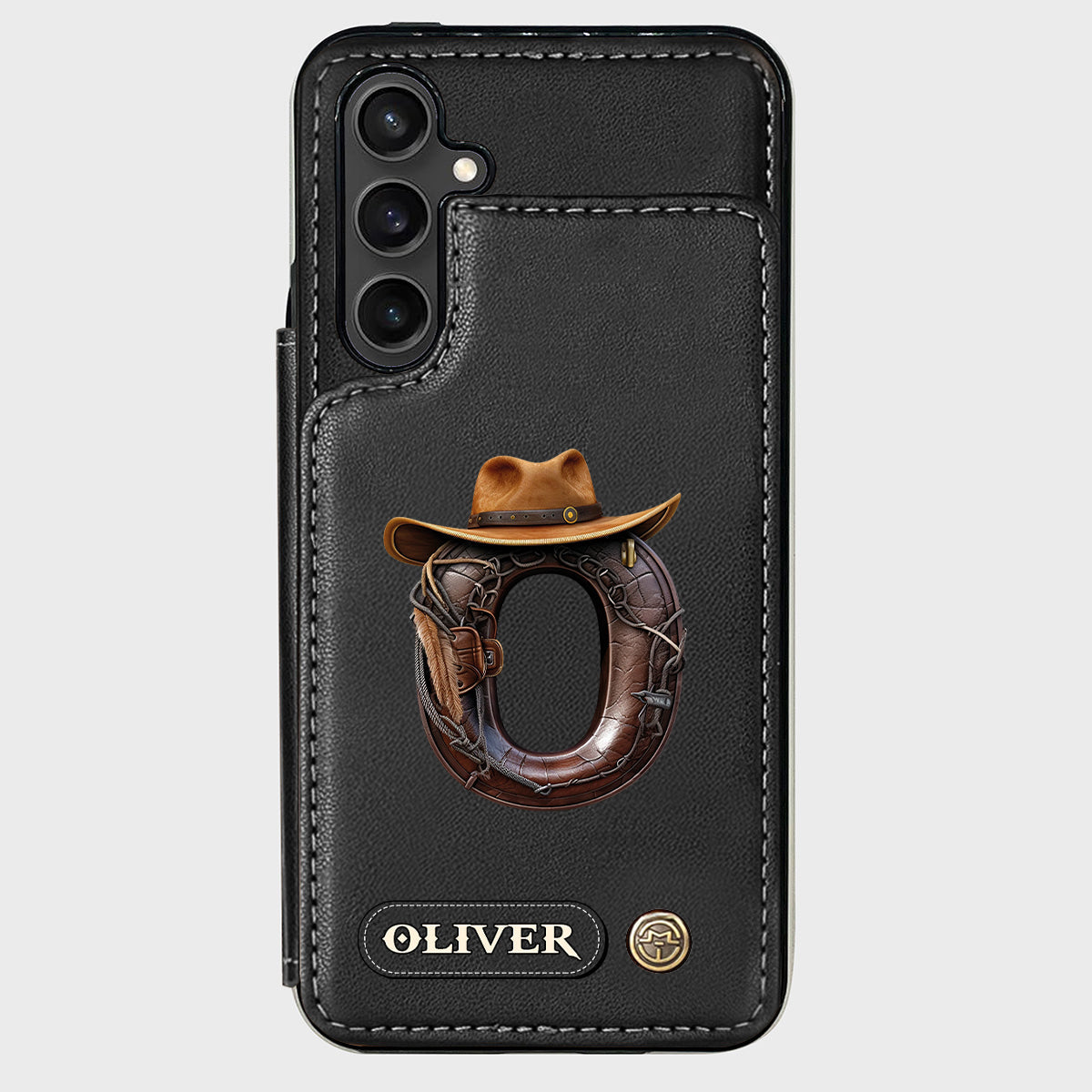 Étui portefeuille/téléphone personnalisé style western avec initiale du prénom - Cowboy/Cowgirl
