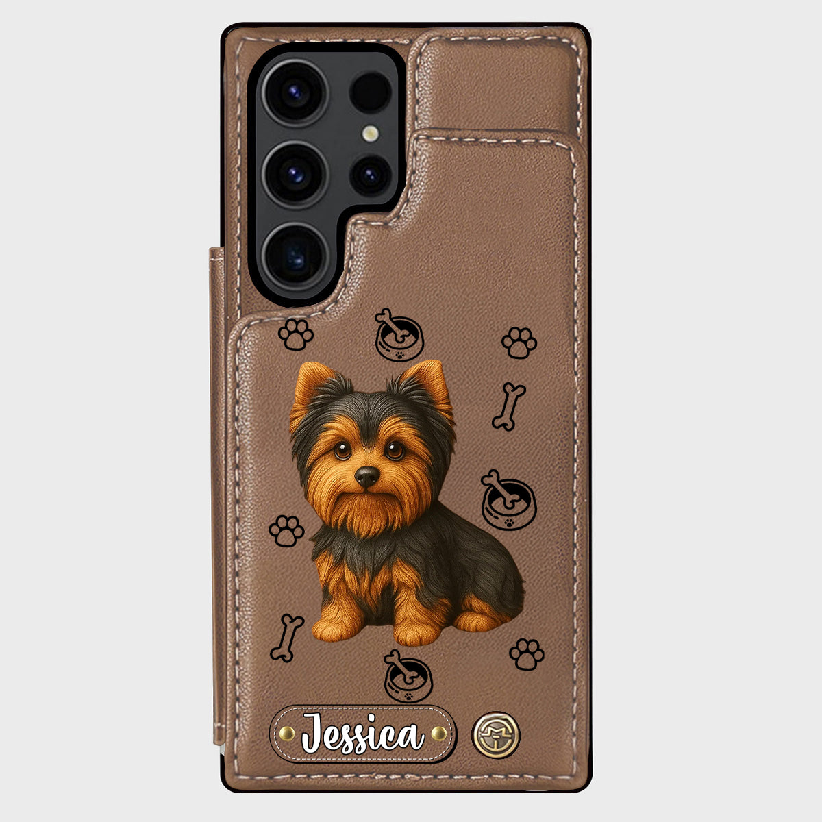 Étui portefeuille pour téléphone personnalisé Yorkshire Terrier « J’aime mon chien »