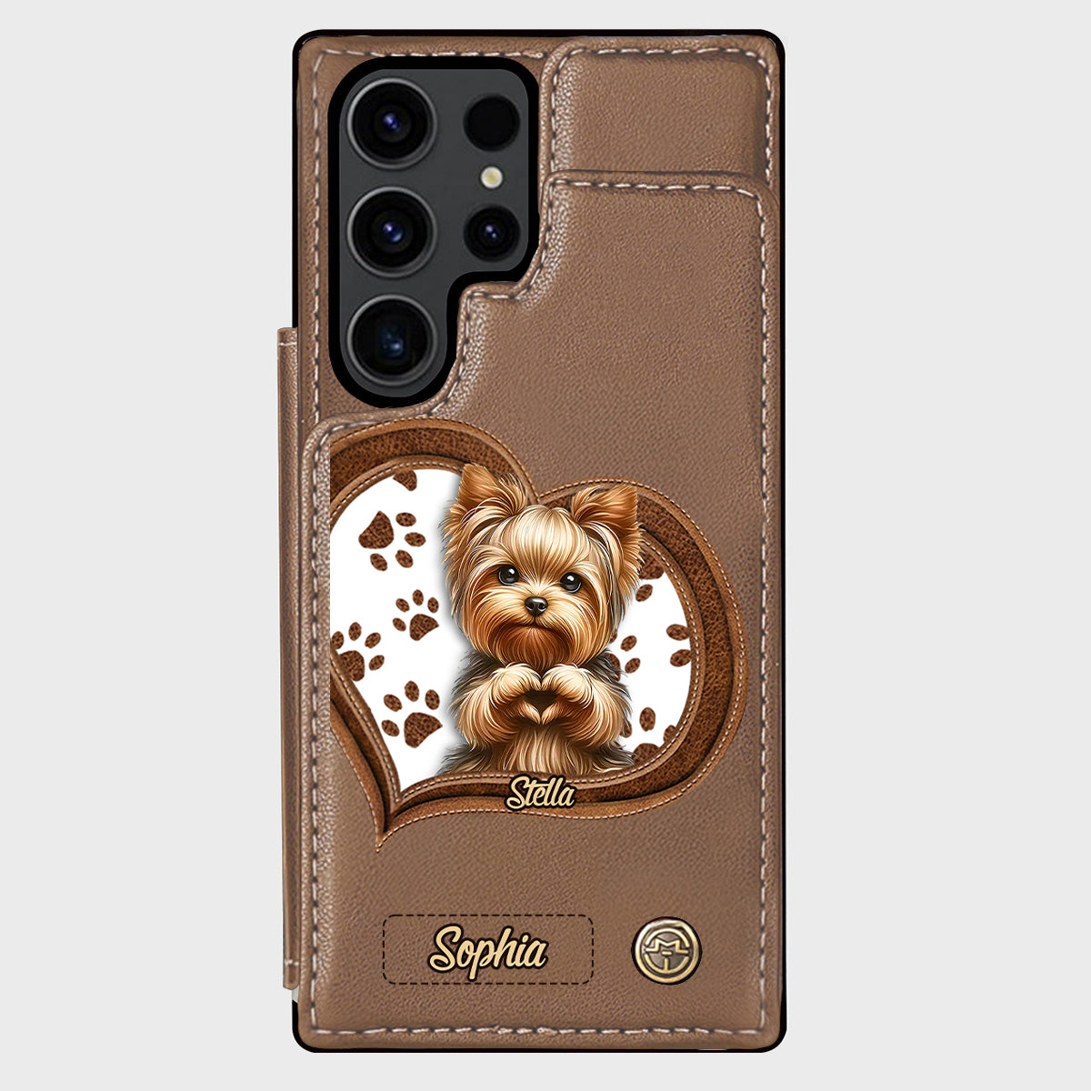Étui portefeuille/téléphone personnalisé pour chien avec motif de cœur formé par un chiot ou un chaton
