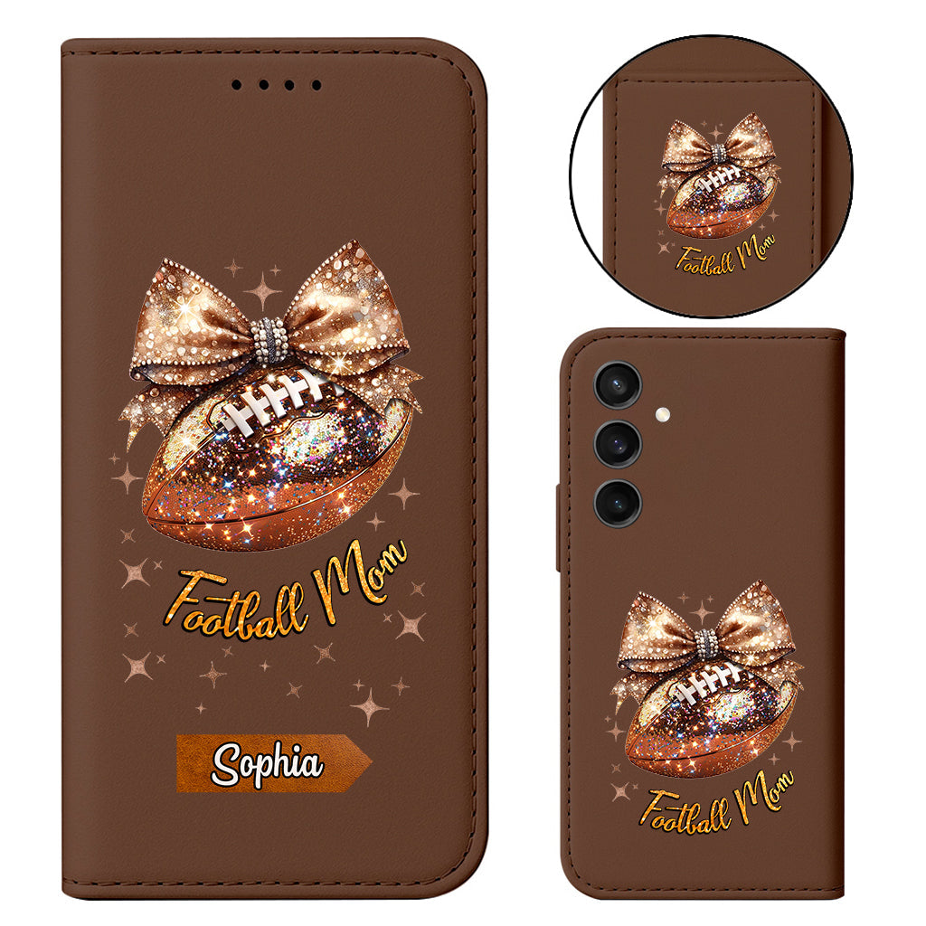 Glitter Football - Personalized Football Wallet Phone Case With Strap