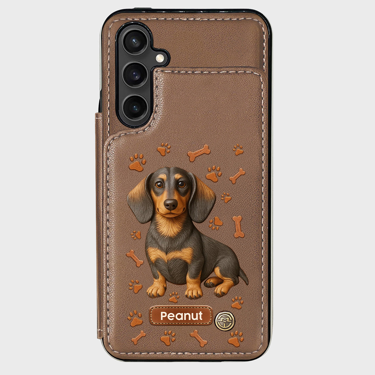 J'aime mon chien - Étui portefeuille personnalisé pour téléphone avec motif teckel