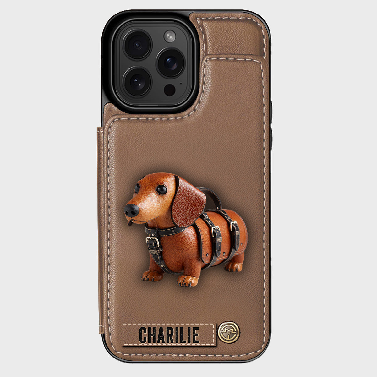 Étui portefeuille personnalisé pour téléphone avec un adorable teckel - Motif chien
