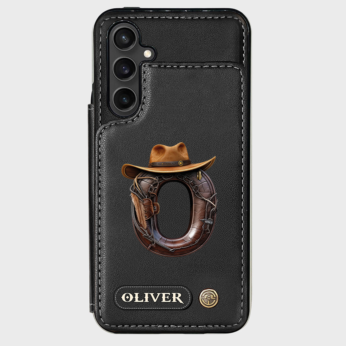 Étui portefeuille/téléphone personnalisé style western avec initiale du prénom - Cowboy/Cowgirl