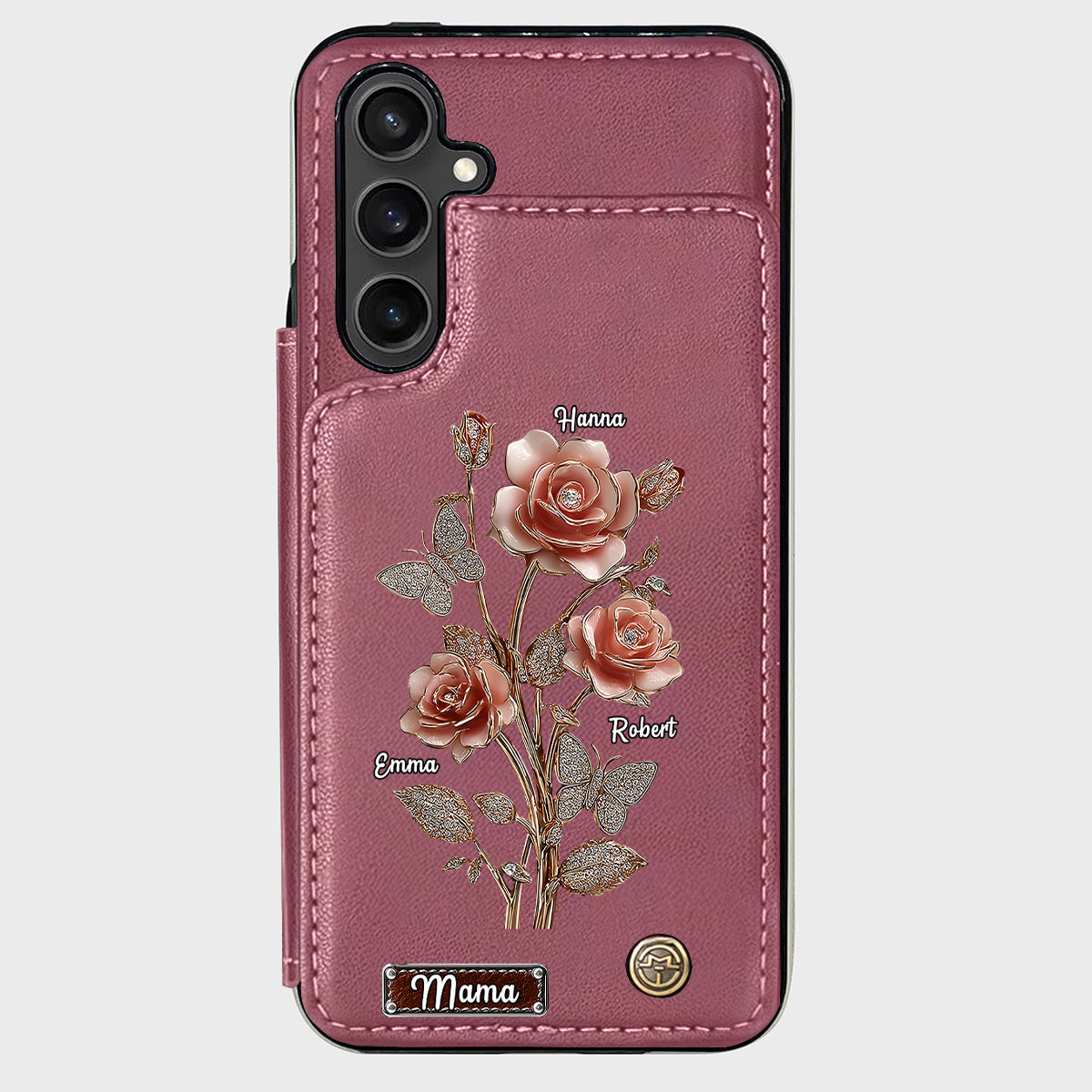 Étui portefeuille personnalisé pour téléphone portable « Mère et Roses »