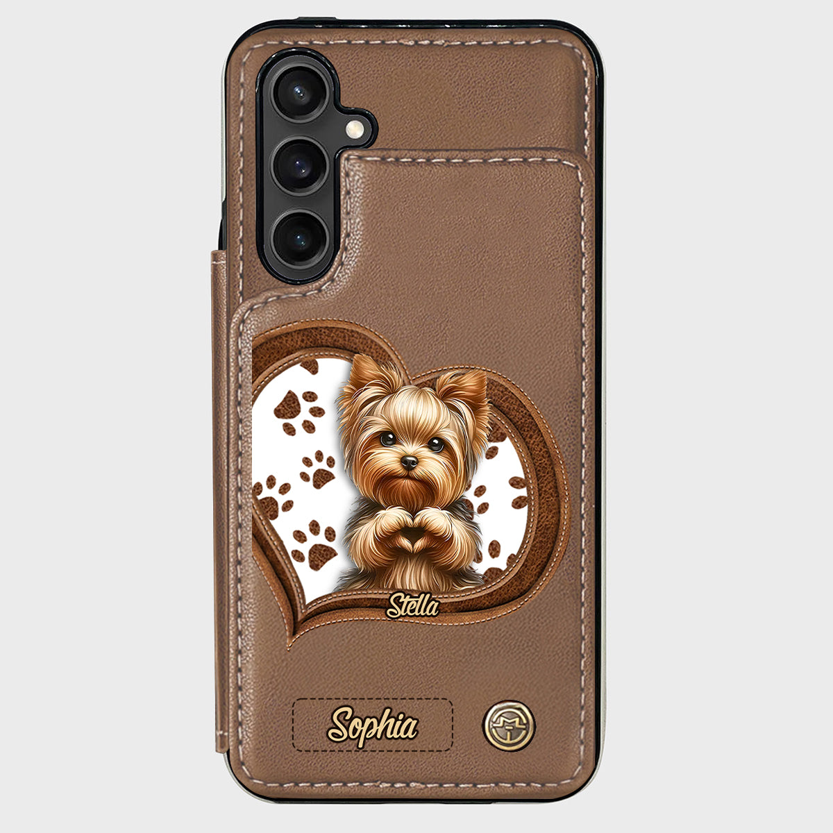 Étui portefeuille/téléphone personnalisé pour chien avec motif de cœur formé par un chiot ou un chaton
