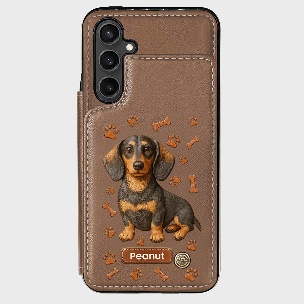 J'aime mon chien - Étui portefeuille personnalisé pour téléphone avec motif teckel