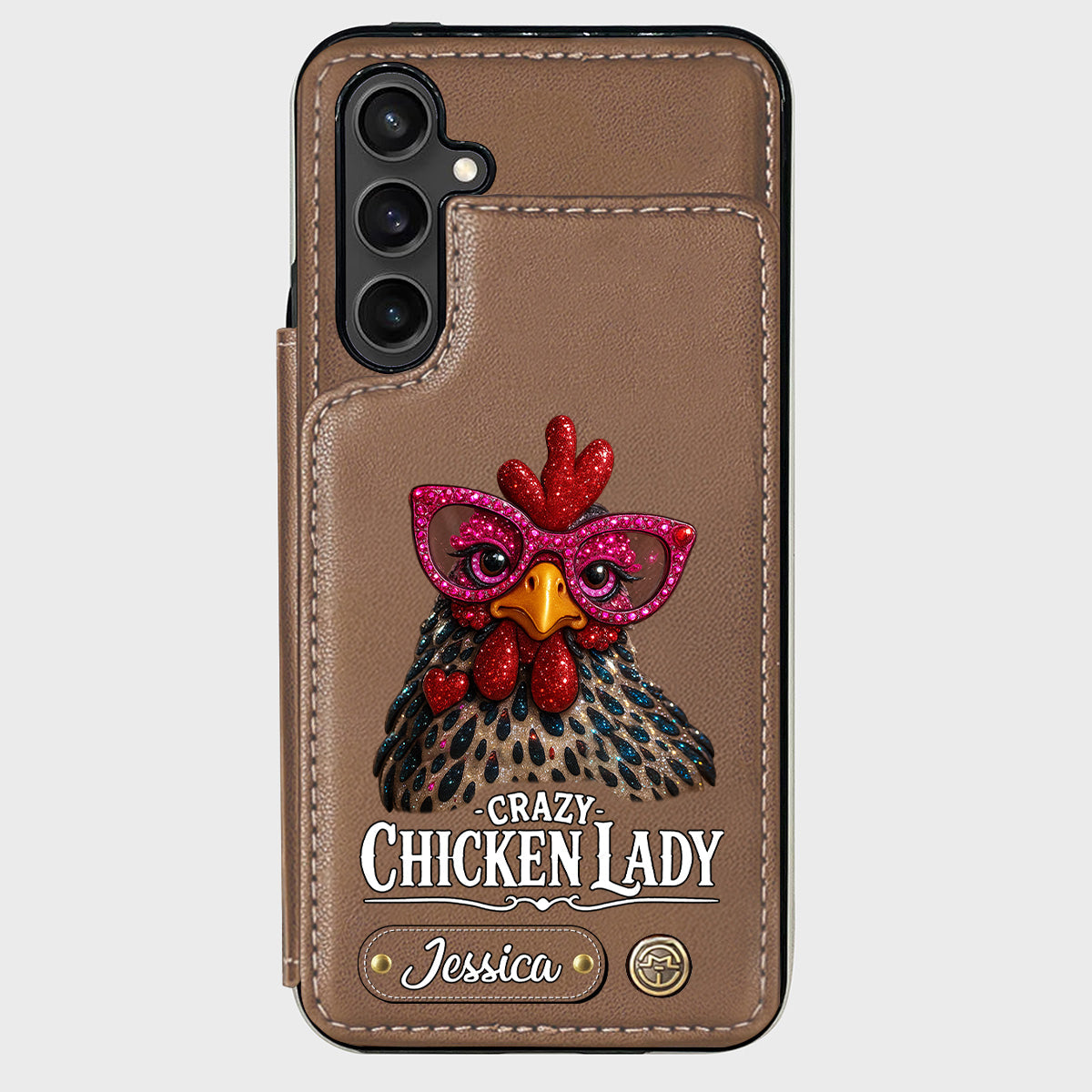 Crazy Chicken Lady - Étui portefeuille personnalisé pour téléphone avec poulet