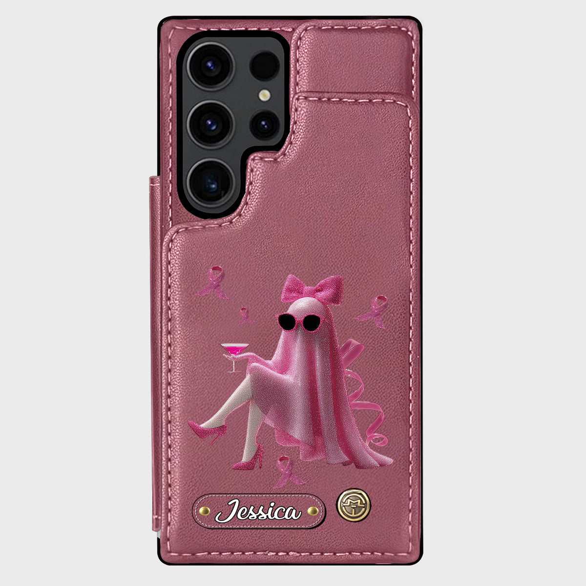 Pink Out - Étui portefeuille personnalisé pour téléphone, sensibilisation au cancer du sein