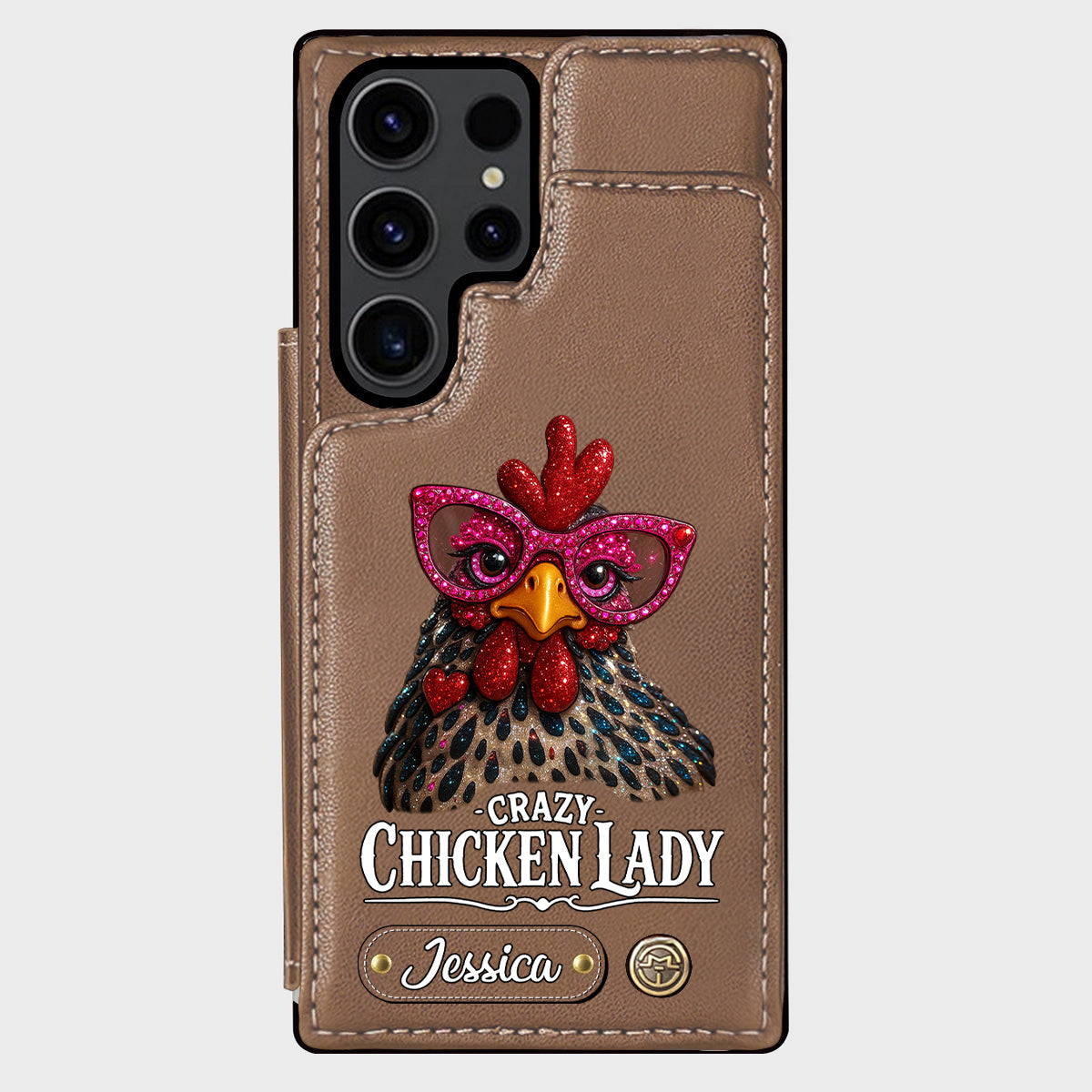 Crazy Chicken Lady - Étui portefeuille personnalisé pour téléphone avec poulet